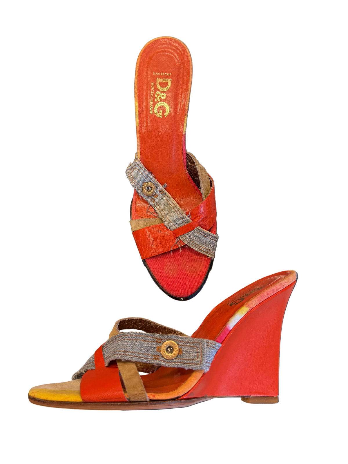 Sandali zeppa Dolce & Gabbana jeans patchwork e pelle 00s