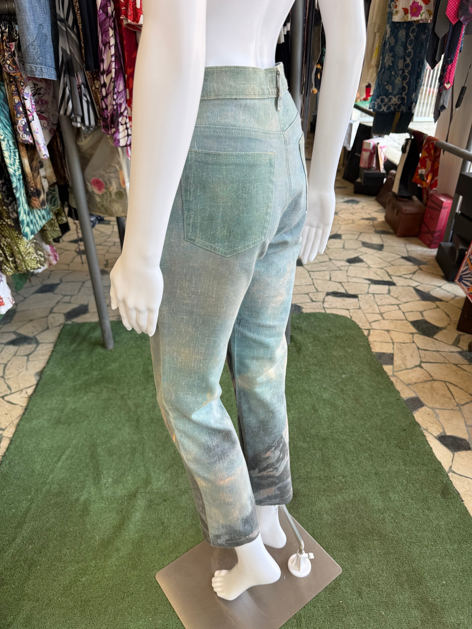 Jeans Roberto Cavalli rinascimentale quadro azzurro 90s