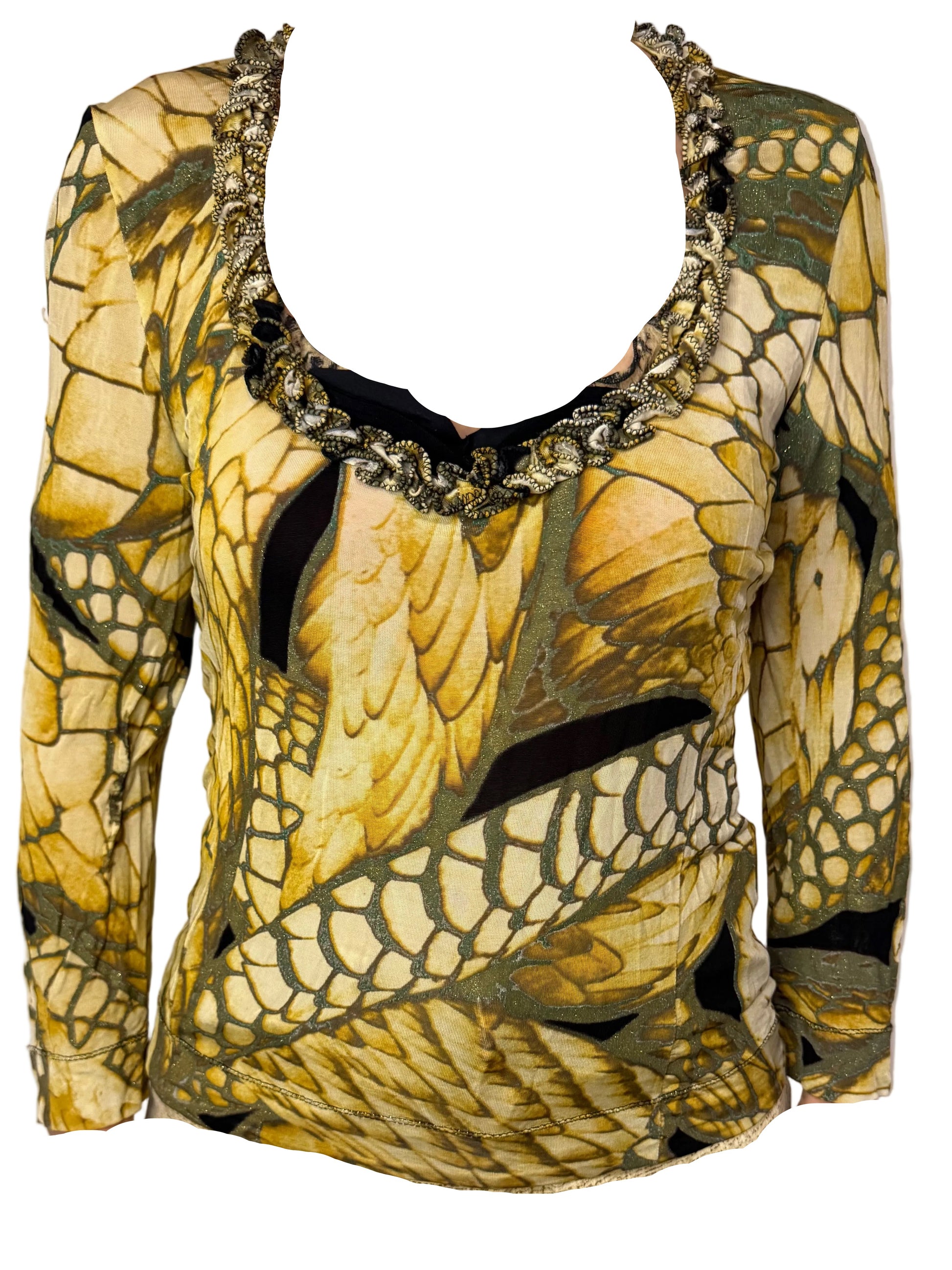 Top squame cocco giallo Roberto Cavalli Just 2000”