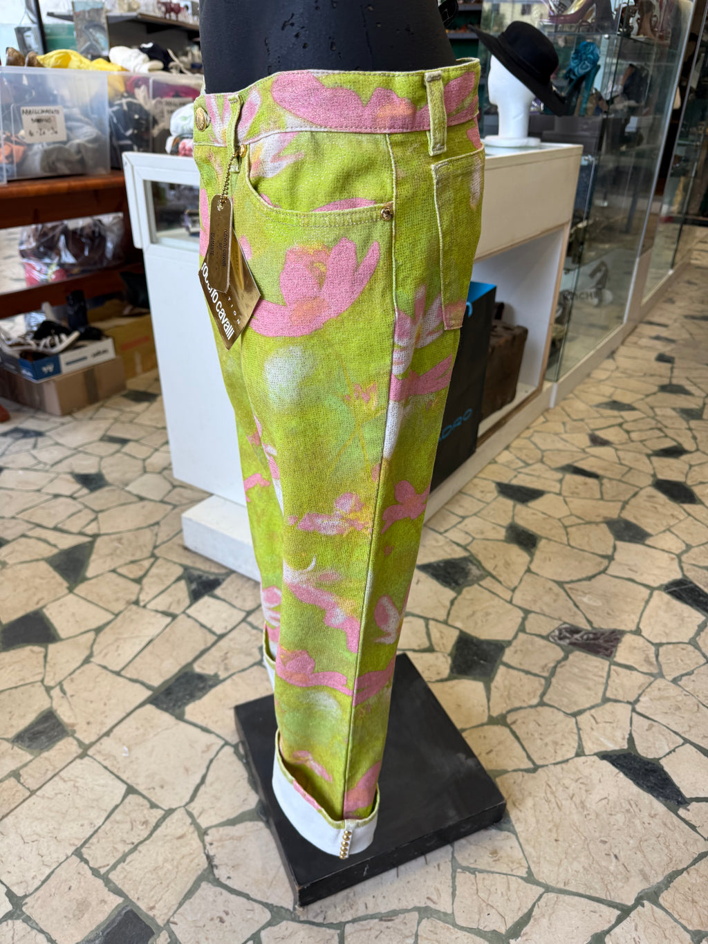 Jeans Roberto Cavalli SS2000 fiori su prato nuovo