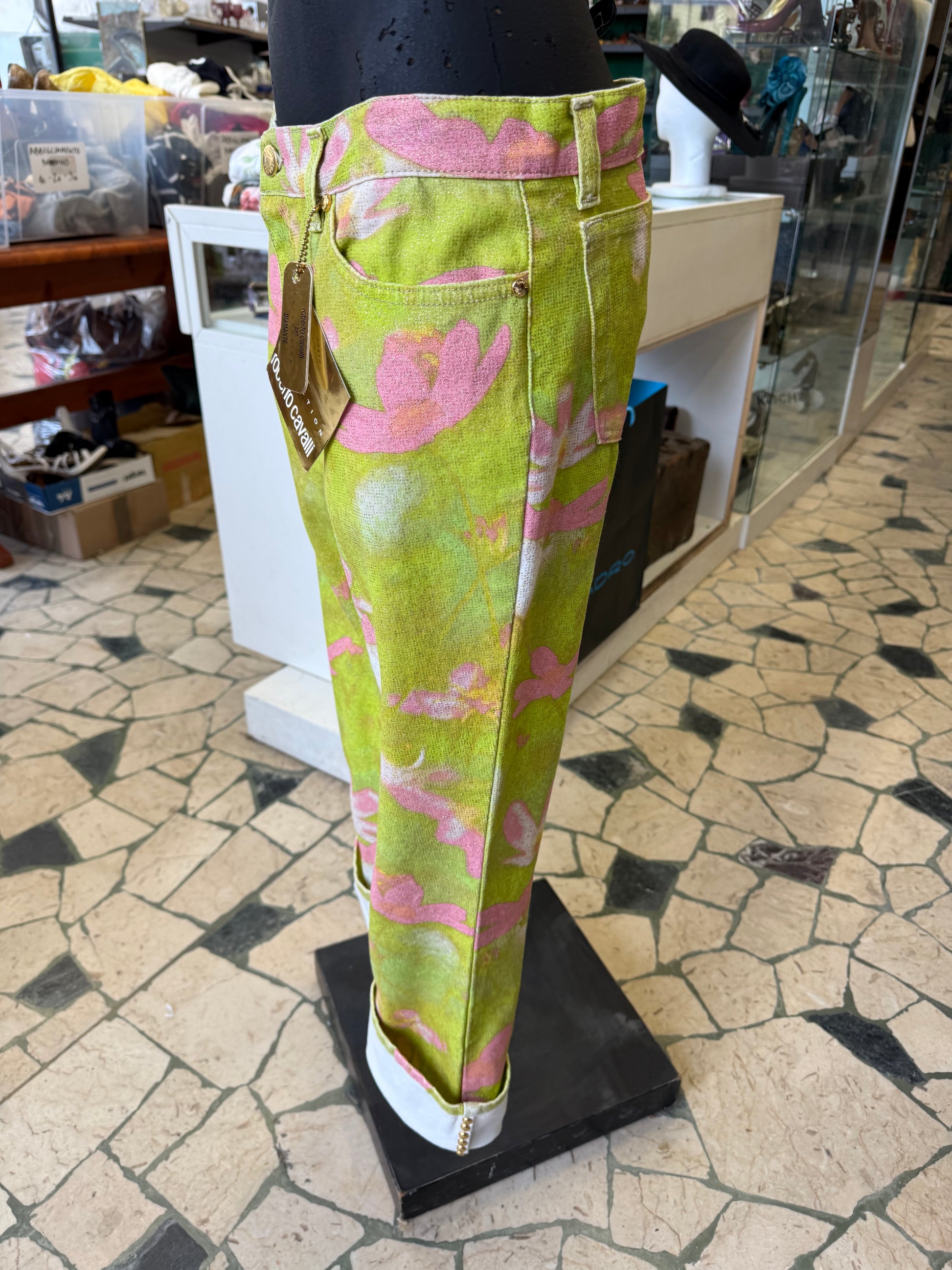 Jeans Roberto Cavalli SS2000 fiori su prato nuovo