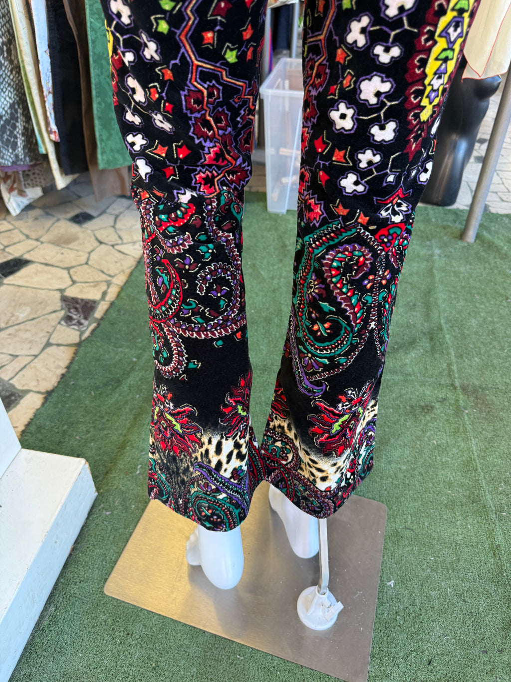 Pantalone velluto Roberto Cavalli fiori, animalier e astratto 00s