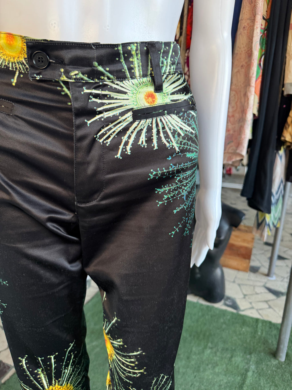 Pantaloni Moschino fiori a microscopio 90s