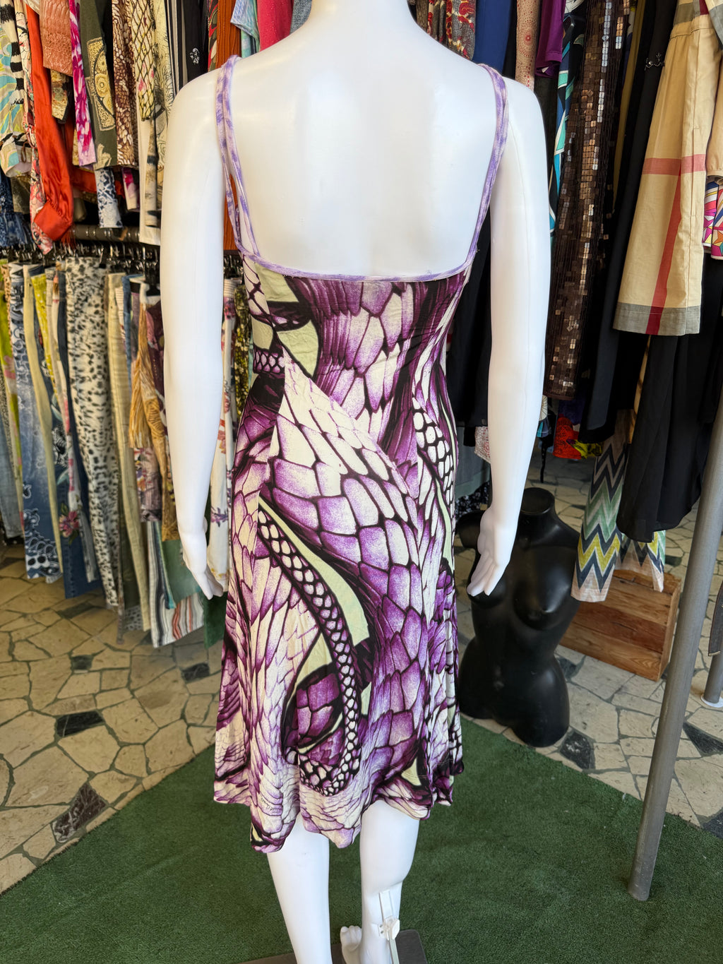 Abito Roberto Cavalli squame serpente viola 00s