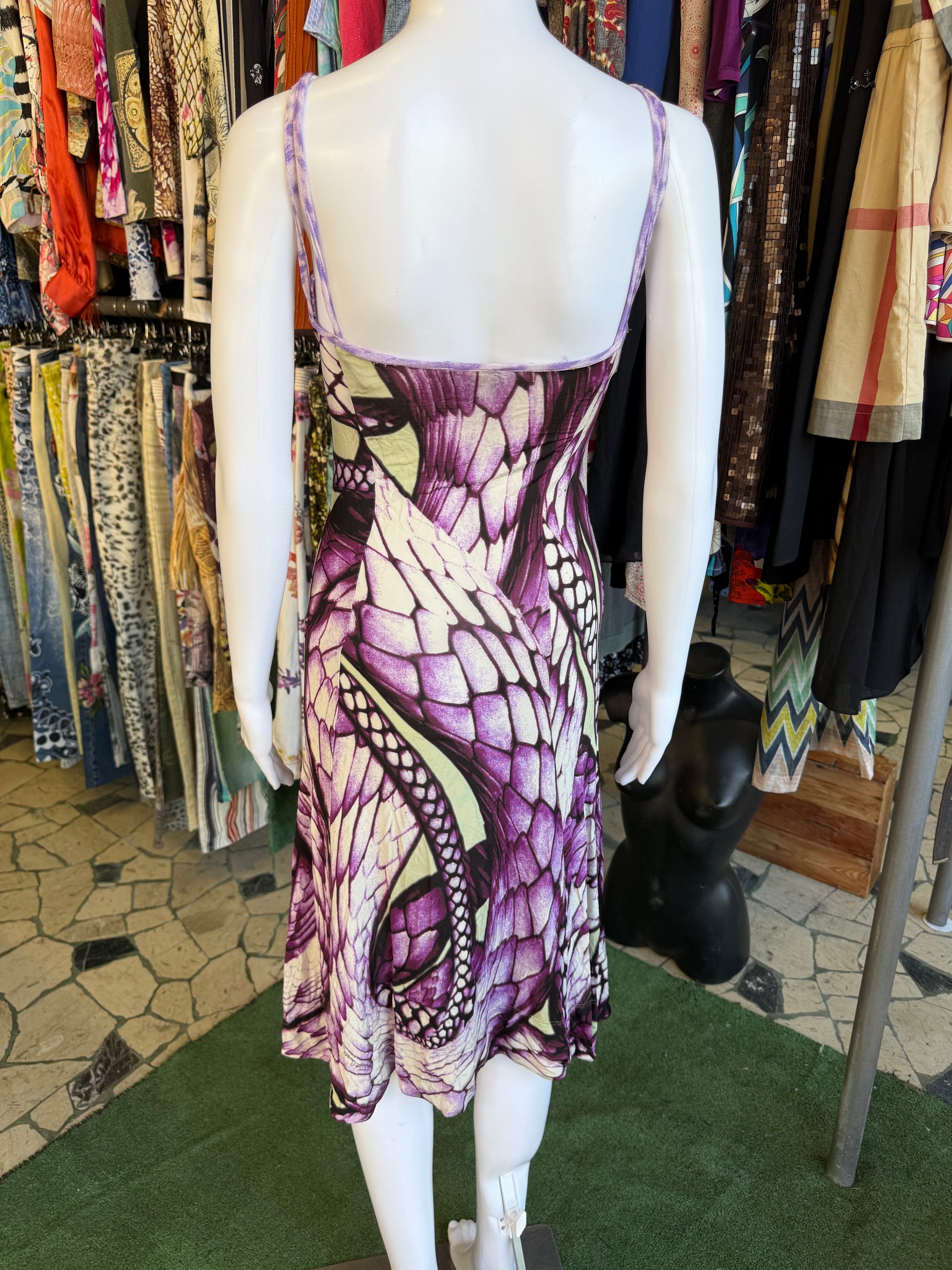 Abito Roberto Cavalli squame serpente viola 00s