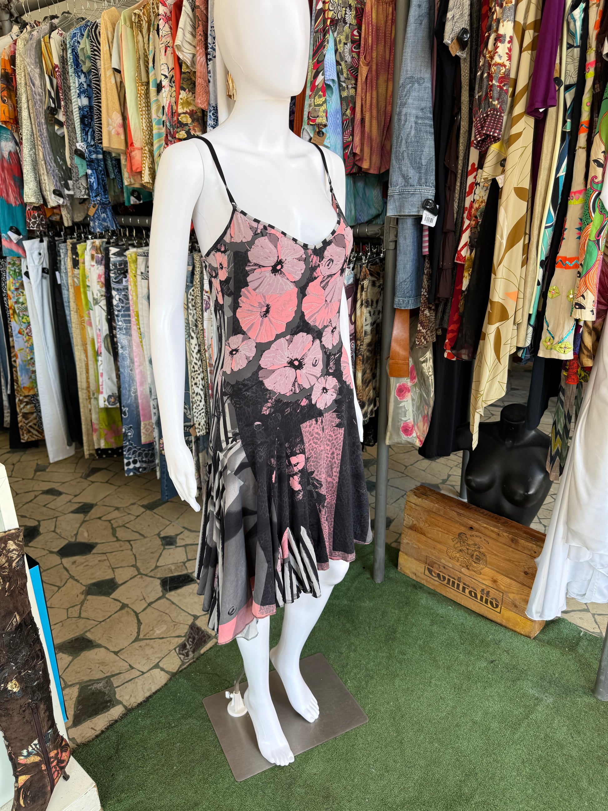 Abito Roberto Cavalli fiori e righe 2000s
