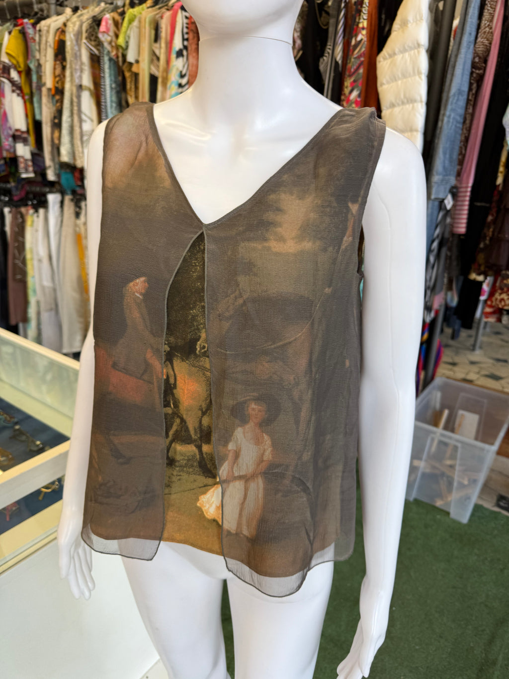 Top Valentino Garavani Vzone quadro rinascimentale in 100% organza di seta primi anni 90