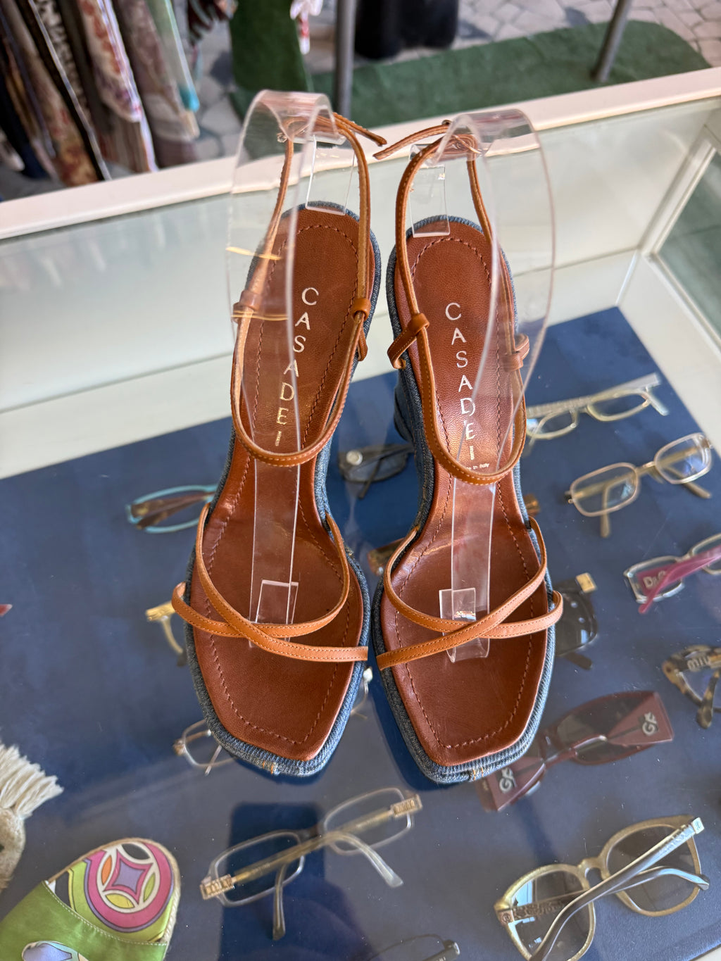 Sandali Casadei zeppa denim e pelle 00s