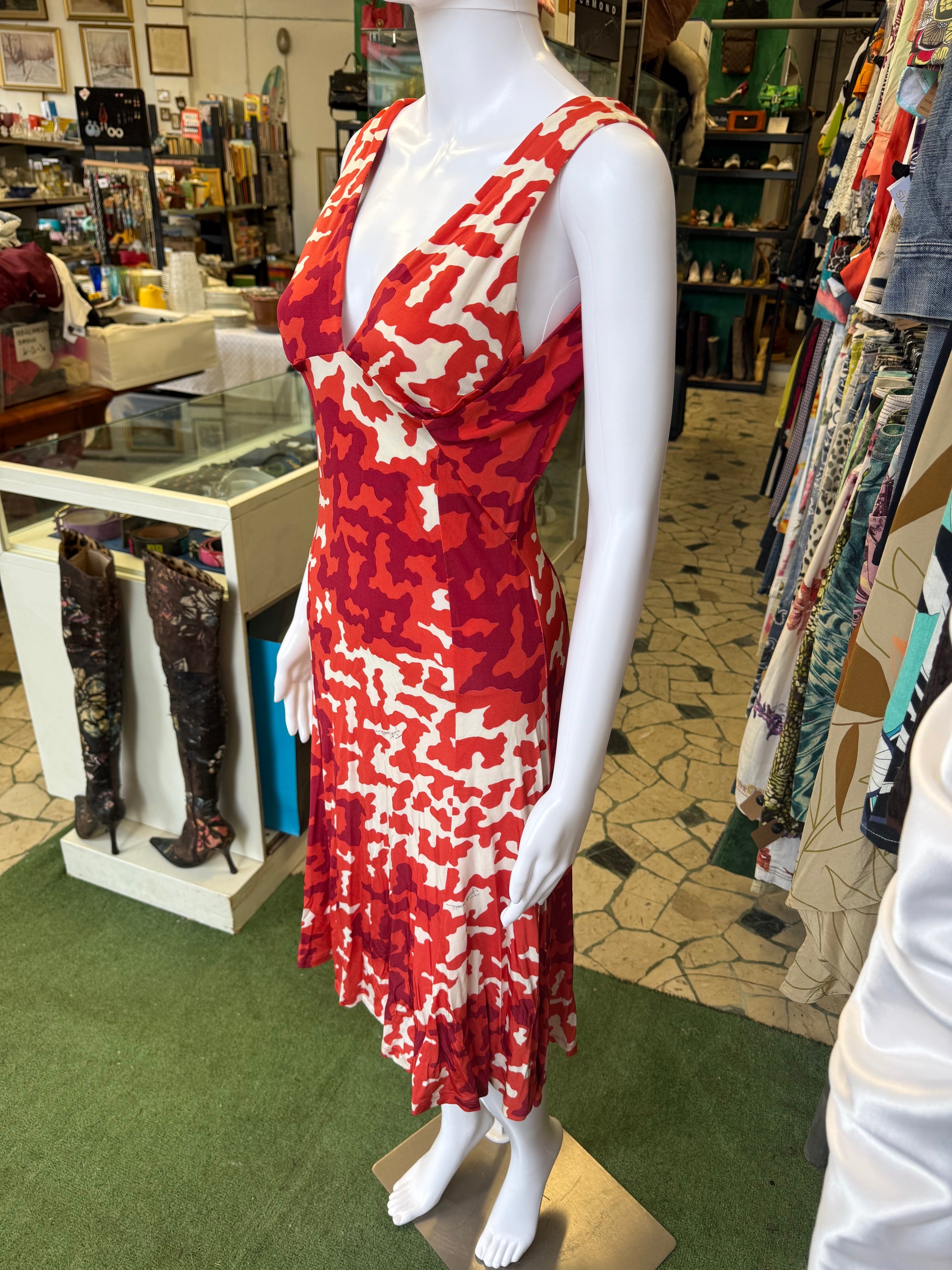 Abito Roberto Cavalli mimetico rosso 2000s