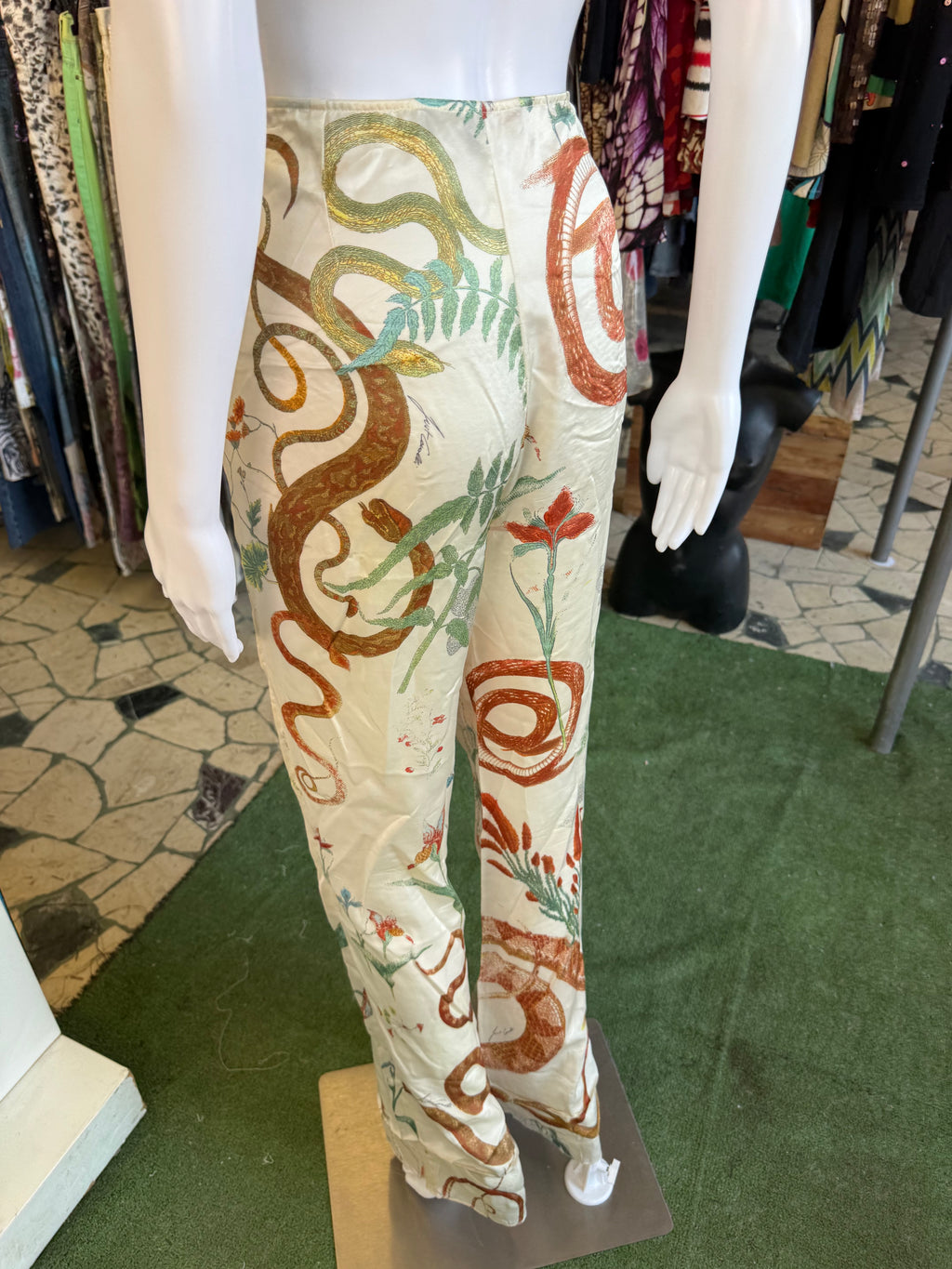 Pantalone Roberto Cavalli seta serpenti e foresta 00s