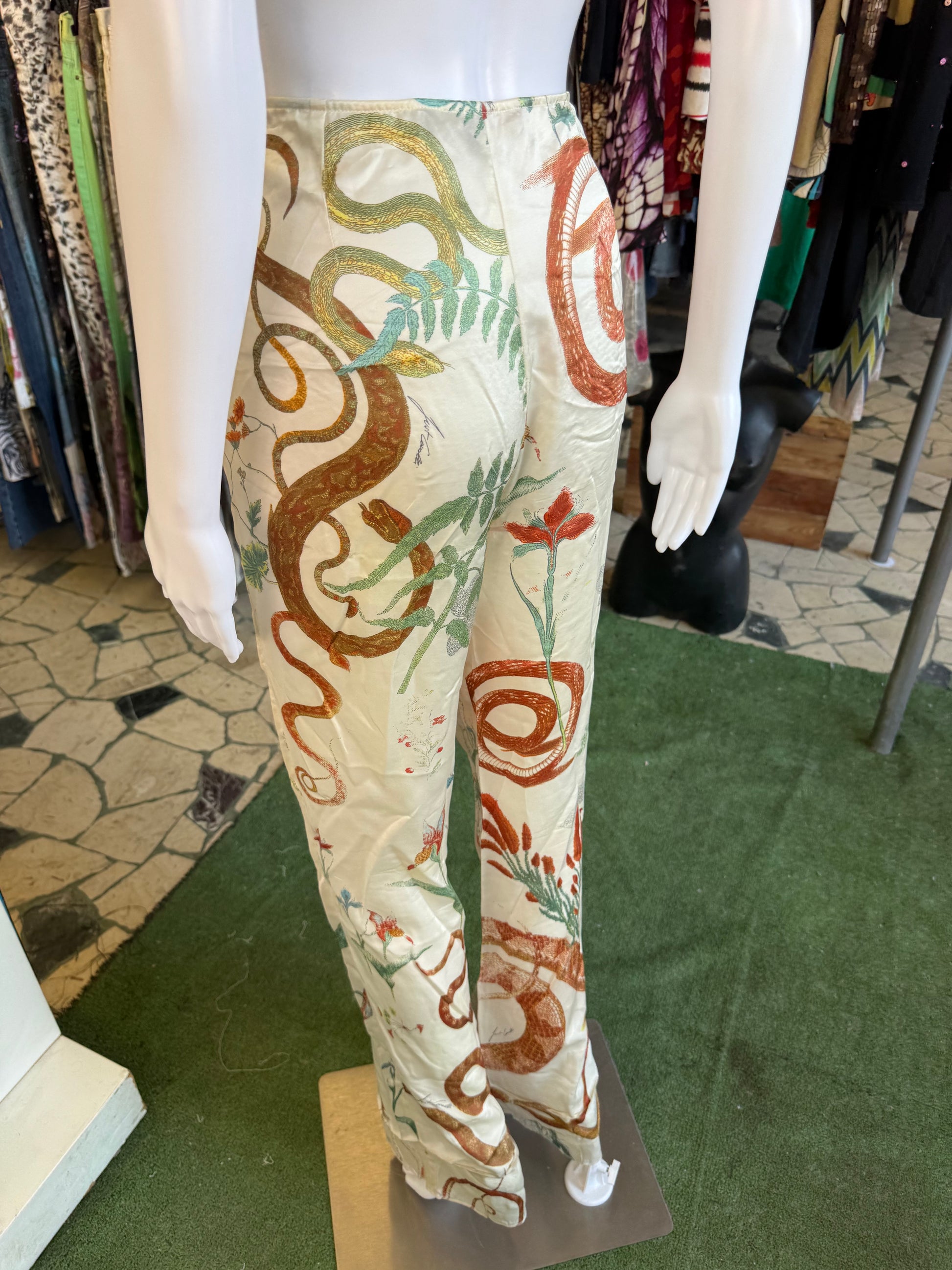 Pantalone Roberto Cavalli seta serpenti e foresta 00s