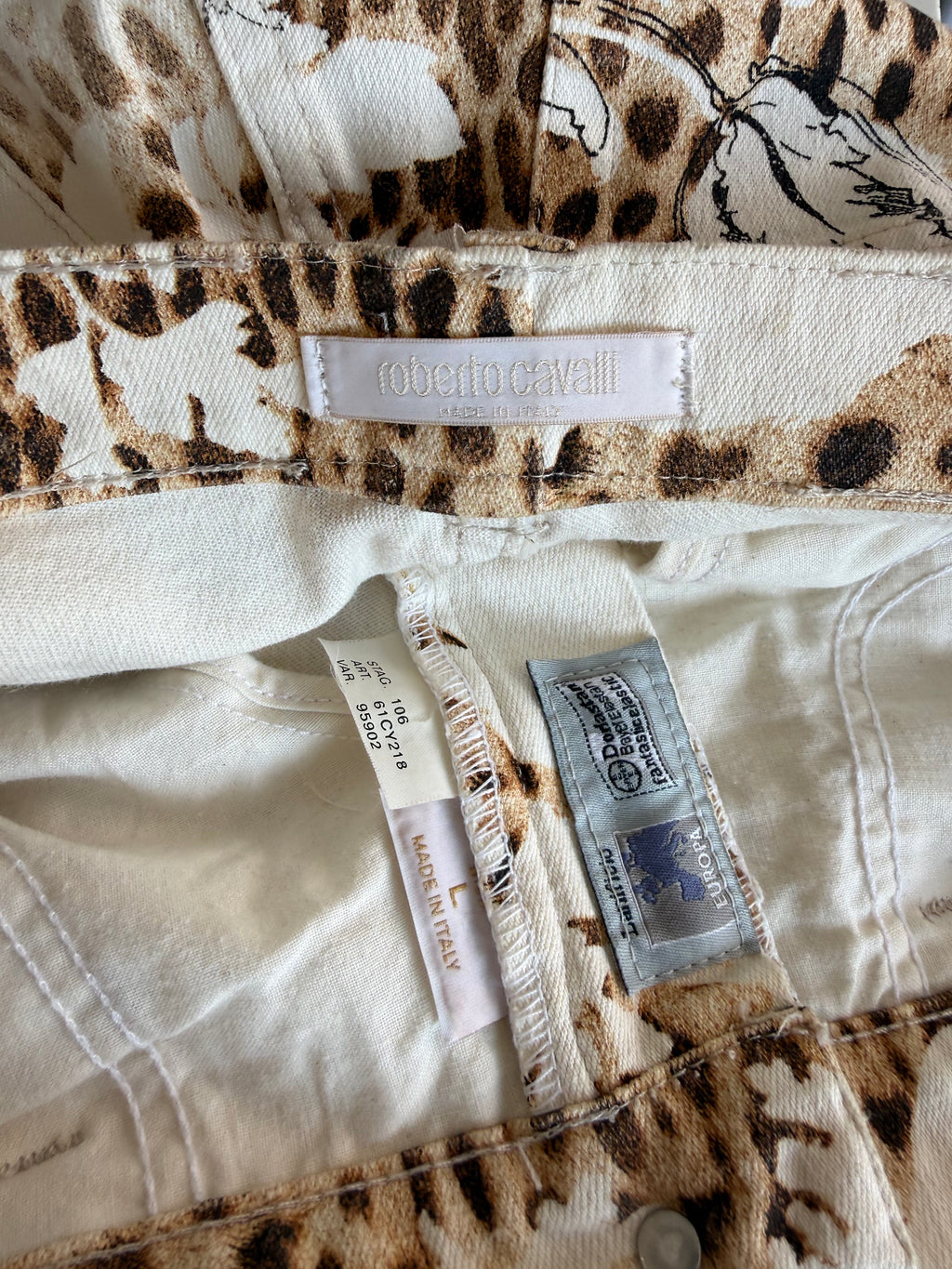 Jeans Roberto Cavalli SS2002 Leopardo e rose