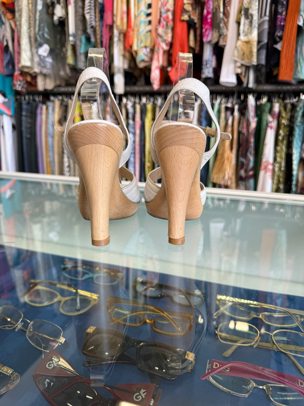 Sandali Fendi legno e pelle 00s