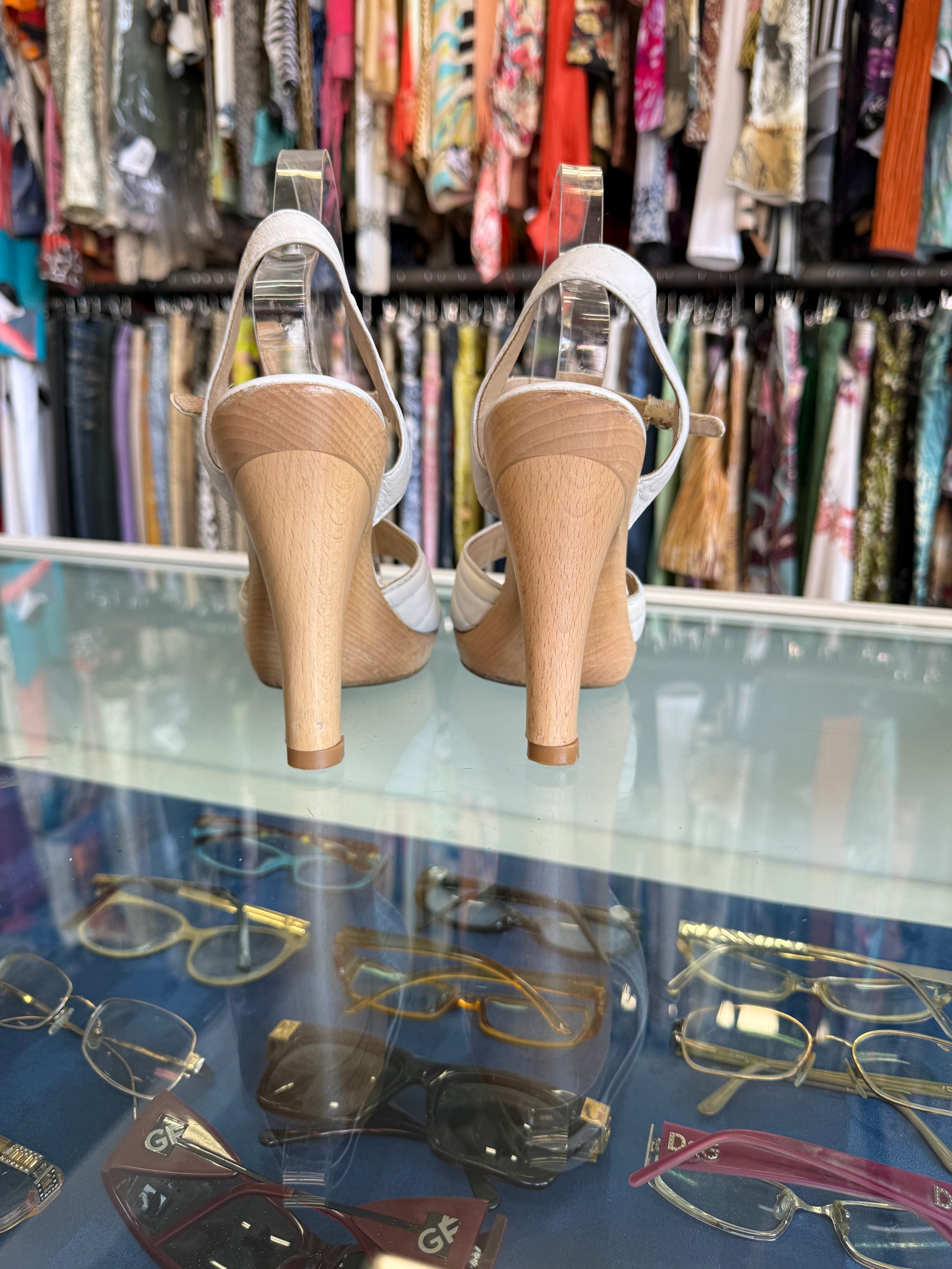 Sandali Fendi legno e pelle 00s