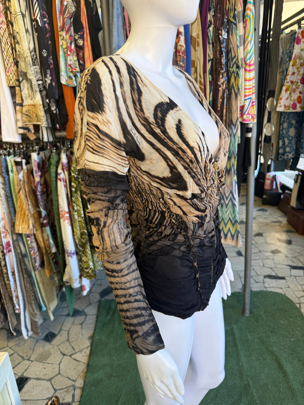 Top Roberto Cavalli FW2003 seta fantasia astratta