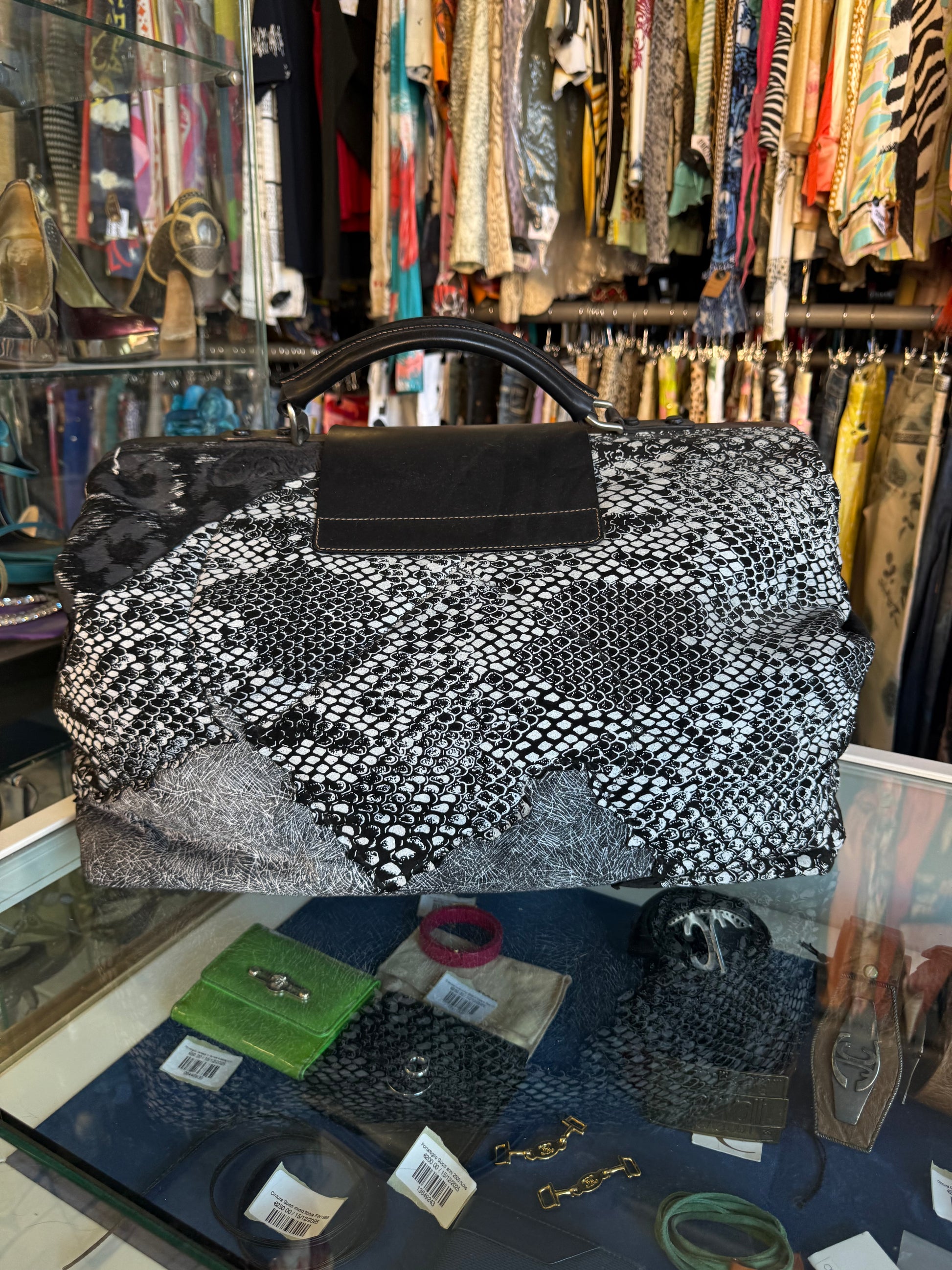 Borsa Roberto Cavalli da viaggio giaguaro patchwork anni 80