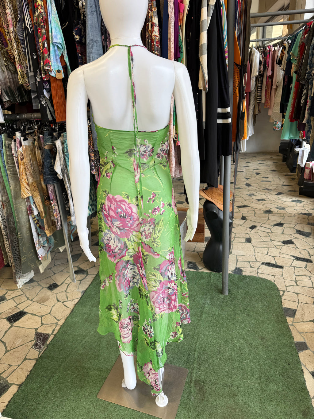 Abito Dolce & Gabbana seta stampata fiori su verde 00s