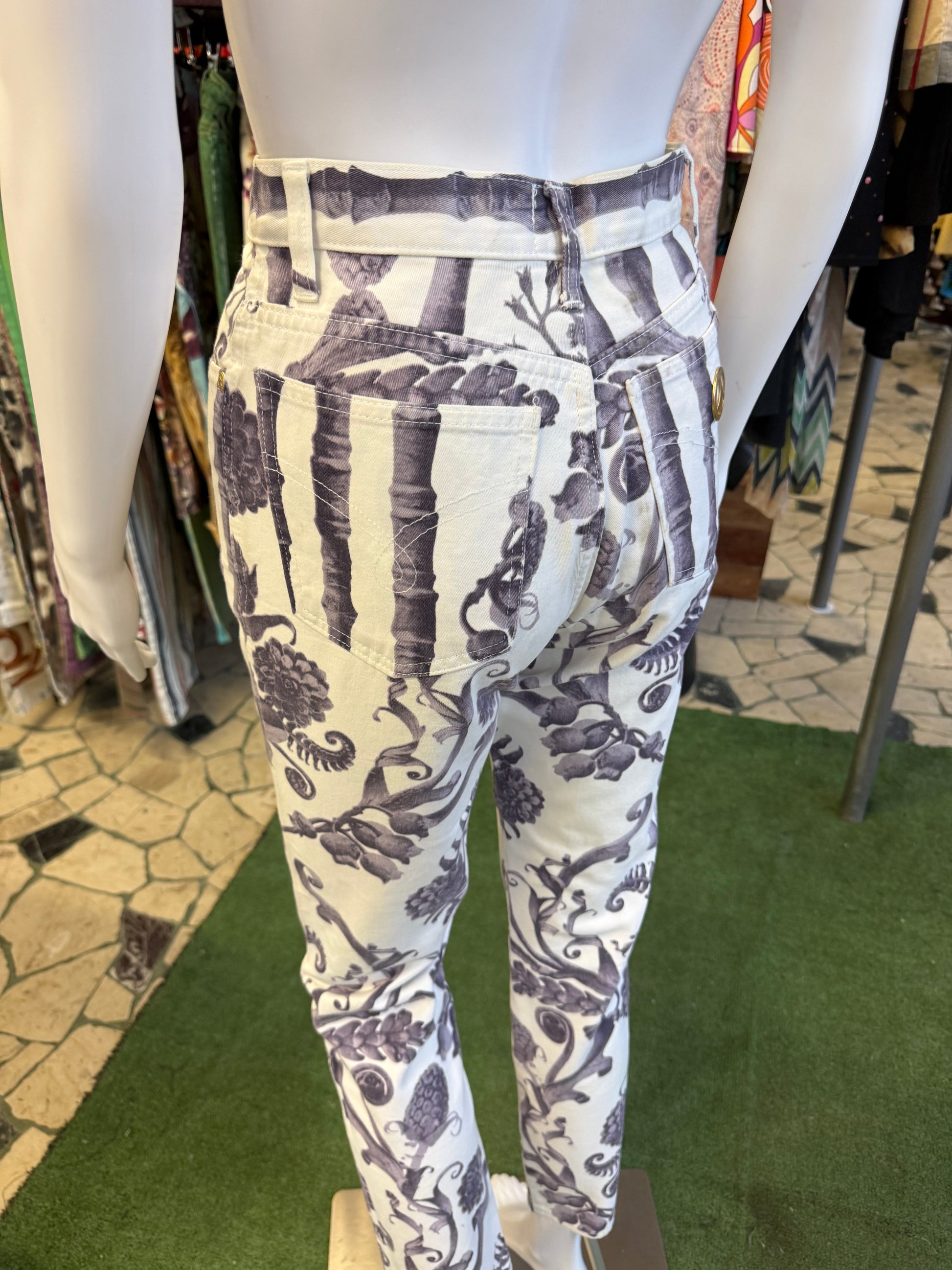 Jeans Moschino fiori e bambù 90s