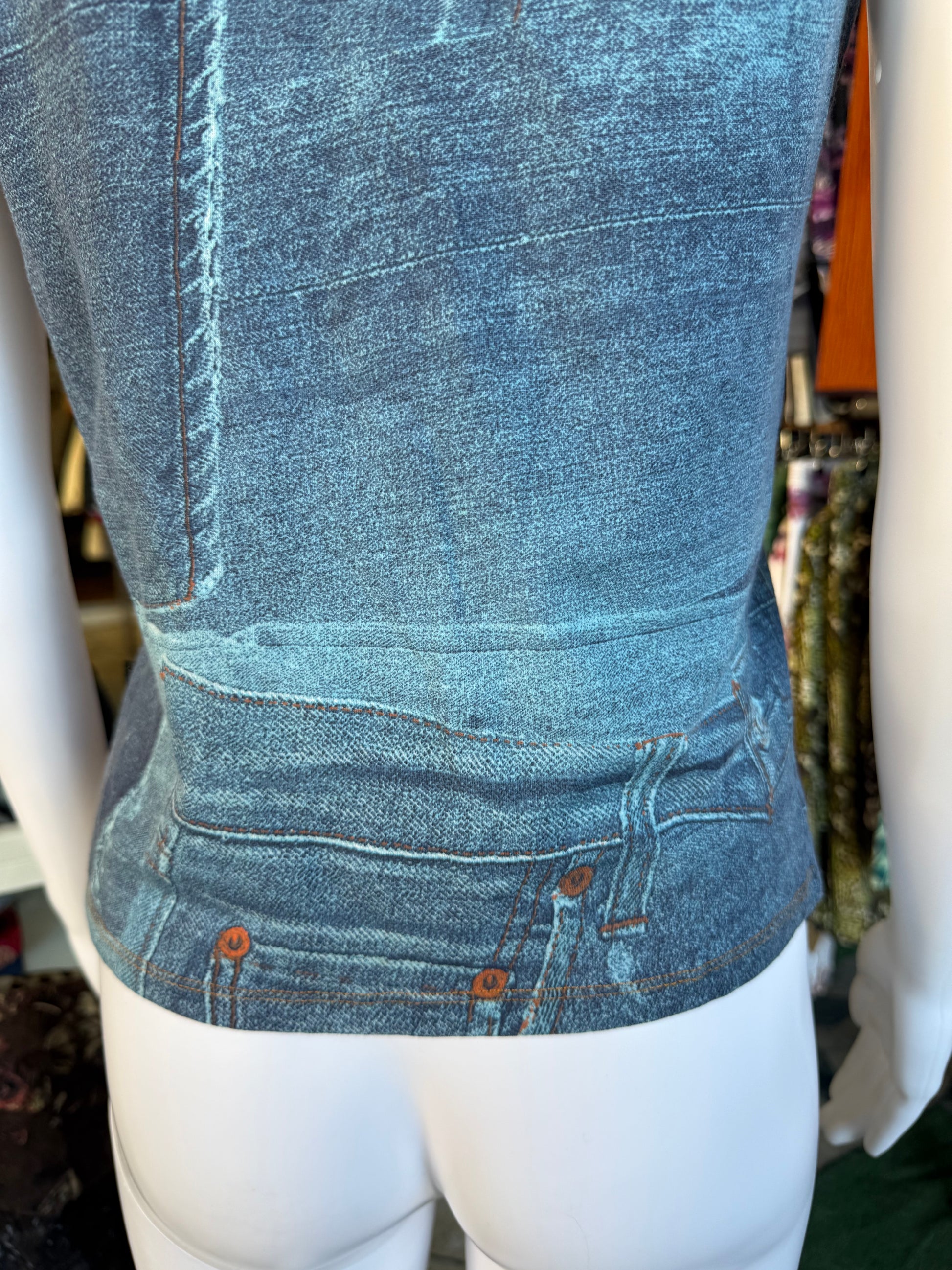 Top Roberto Cavalli stampa denim 90s