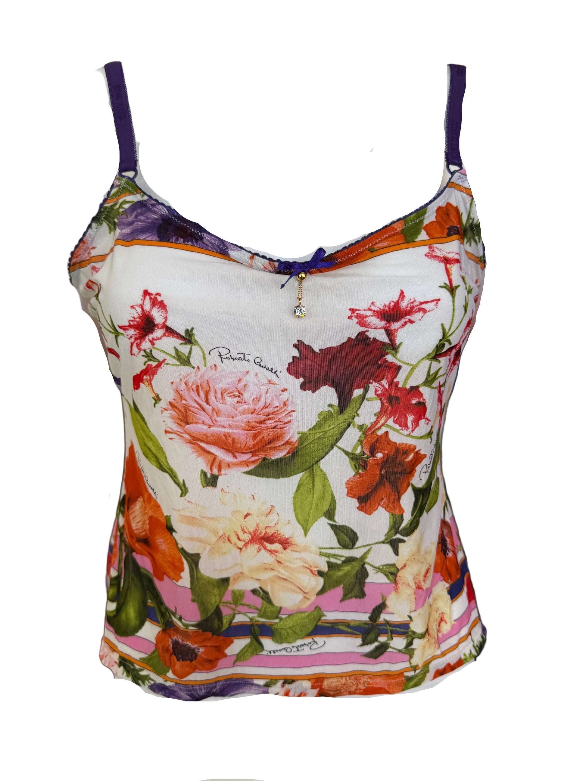 Top Roberto Cavalli SS2005 fiori e geometrie.