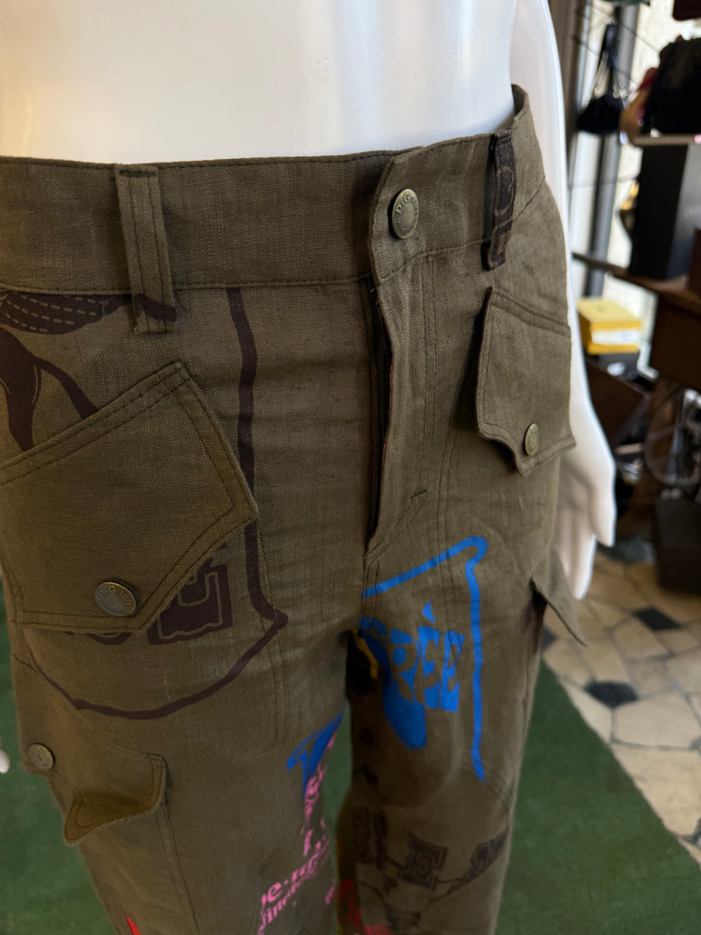 Pantalone Dolce & Gabbana cargo FW2004 lino stampato  nuovo