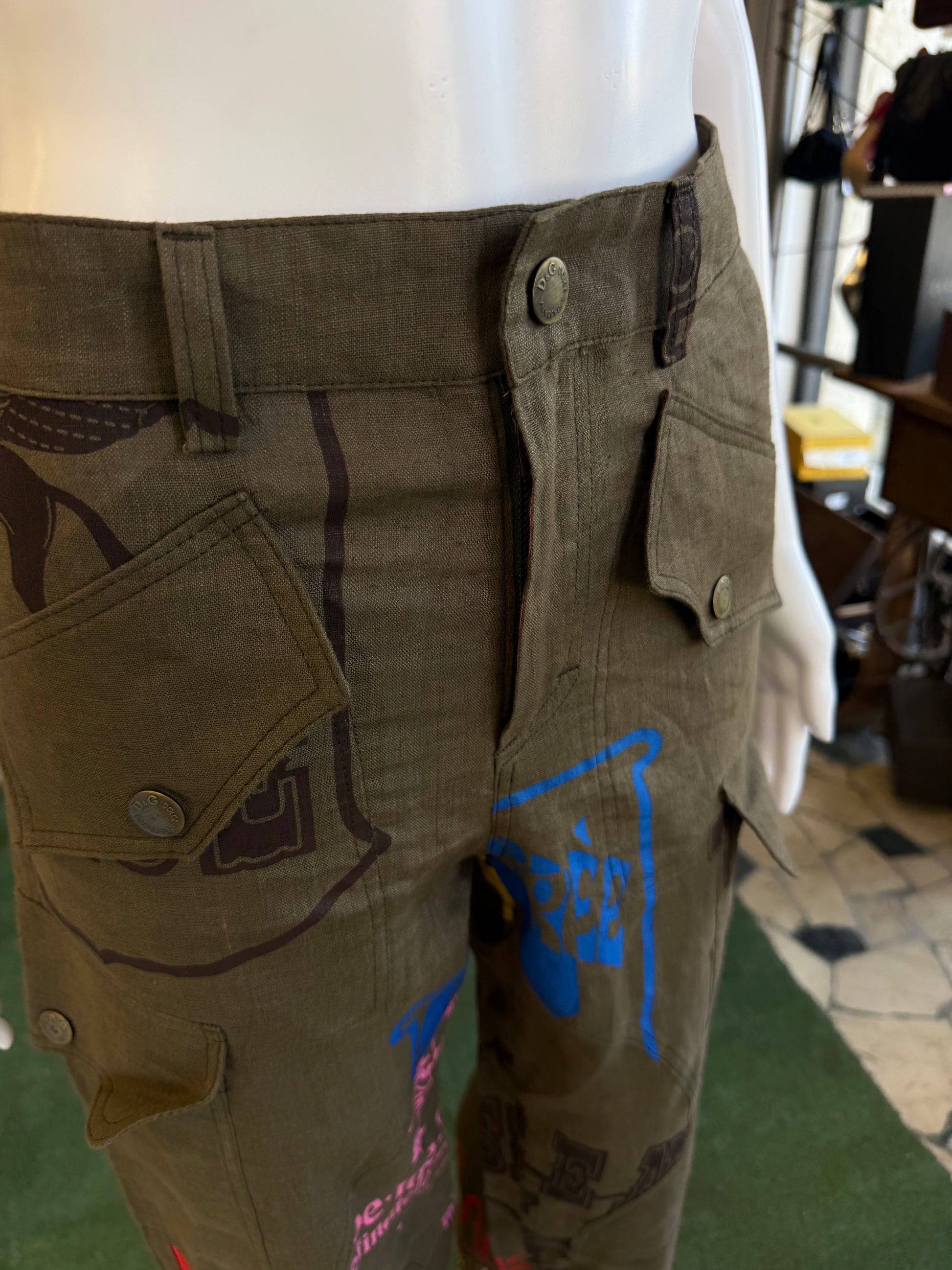Pantalone Dolce & Gabbana cargo FW2004 lino stampato  nuovo