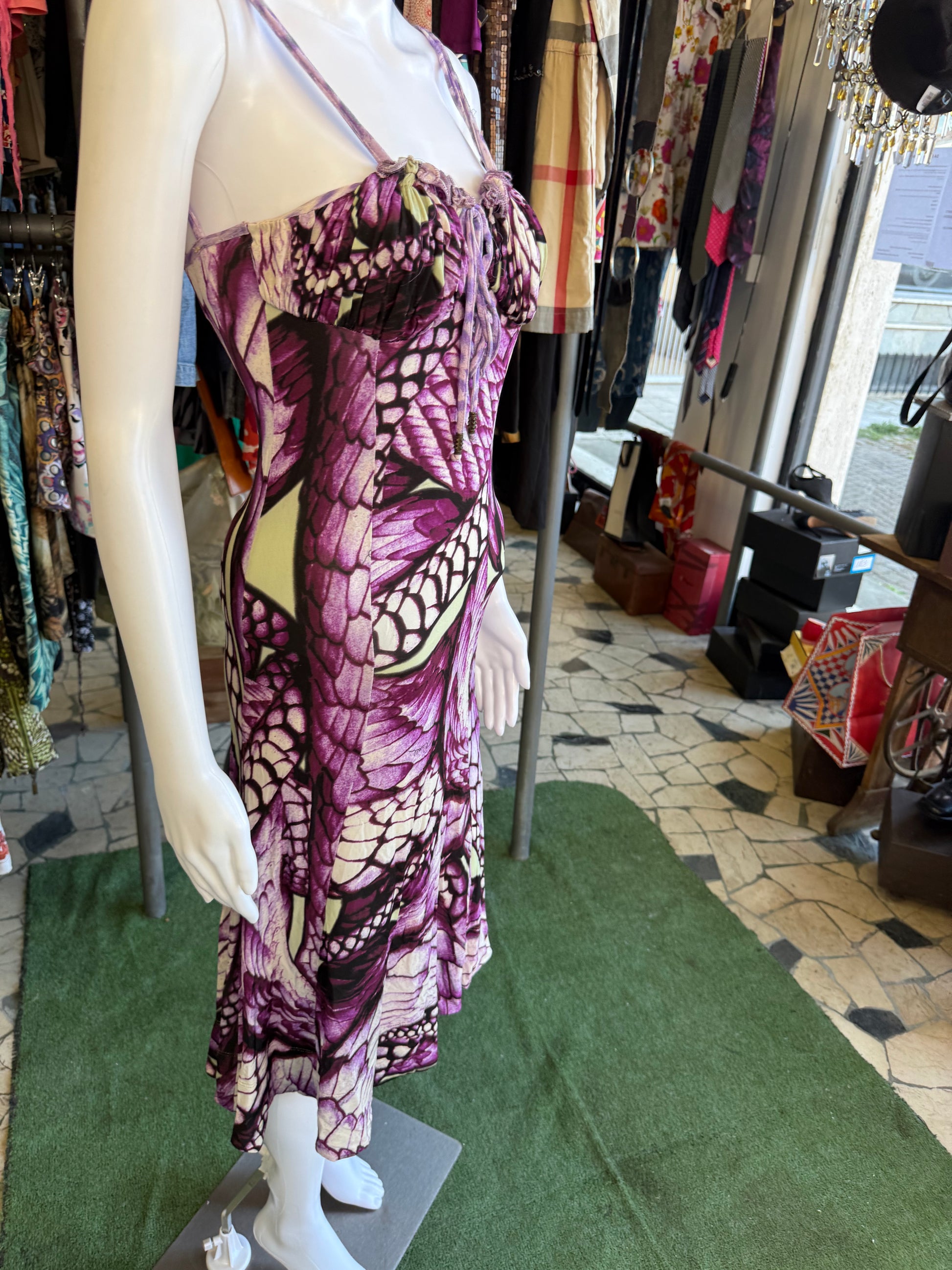 Abito Roberto Cavalli squame serpente viola 00s