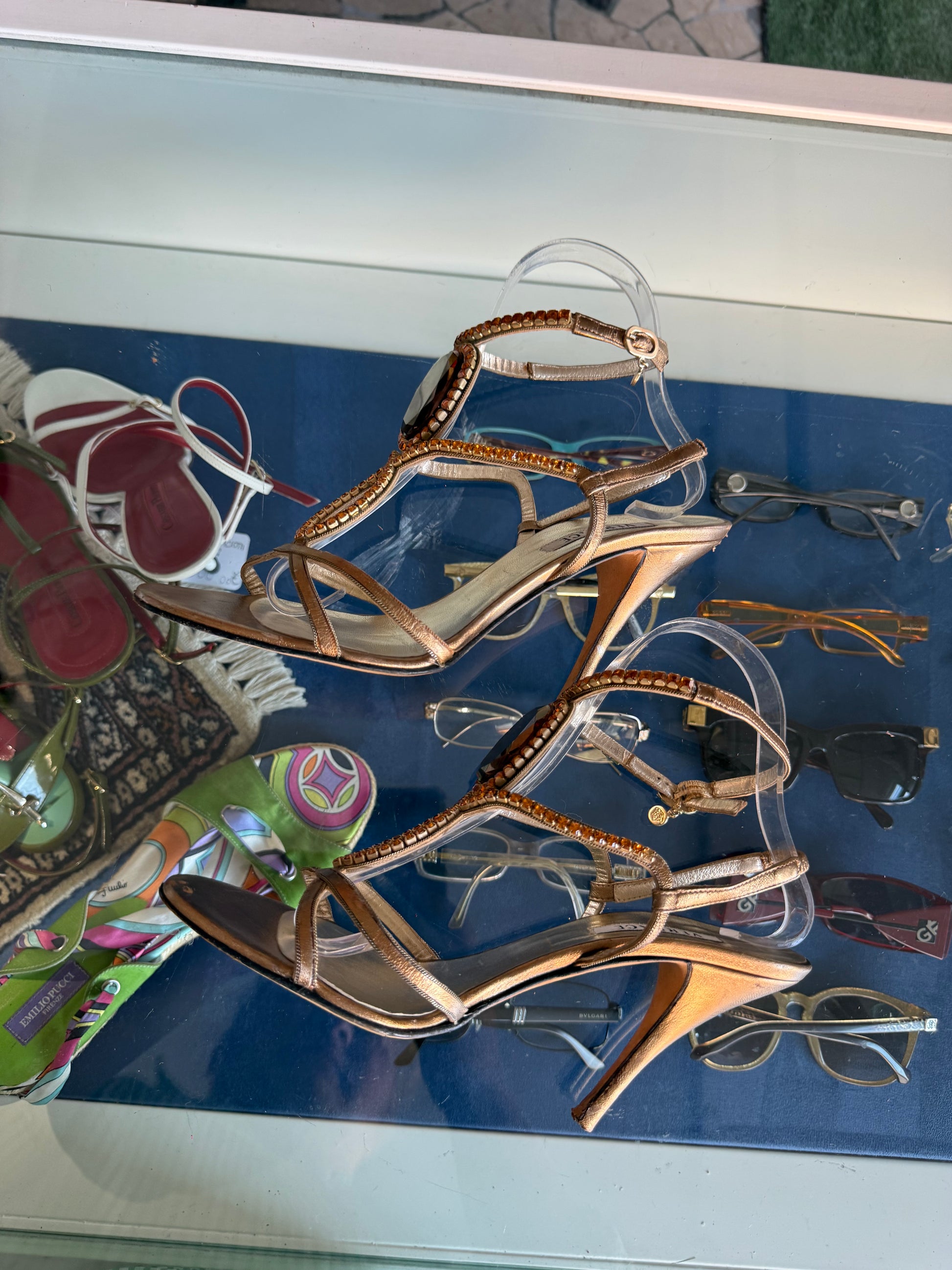 Sandali Gioiello Versace cristalli dorati 00s