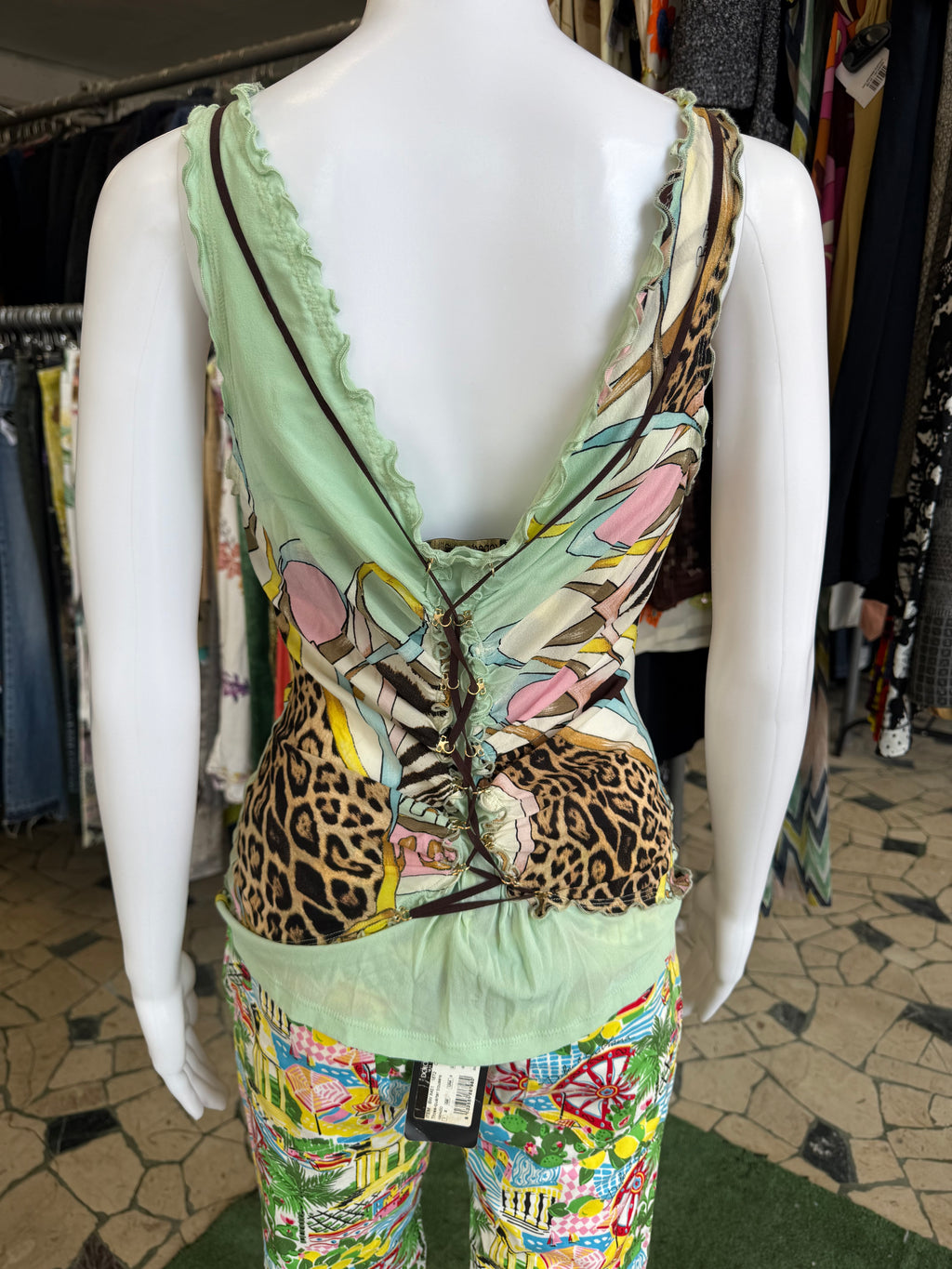 Top corsetto Roberto Cavalli SS2004 patchwork