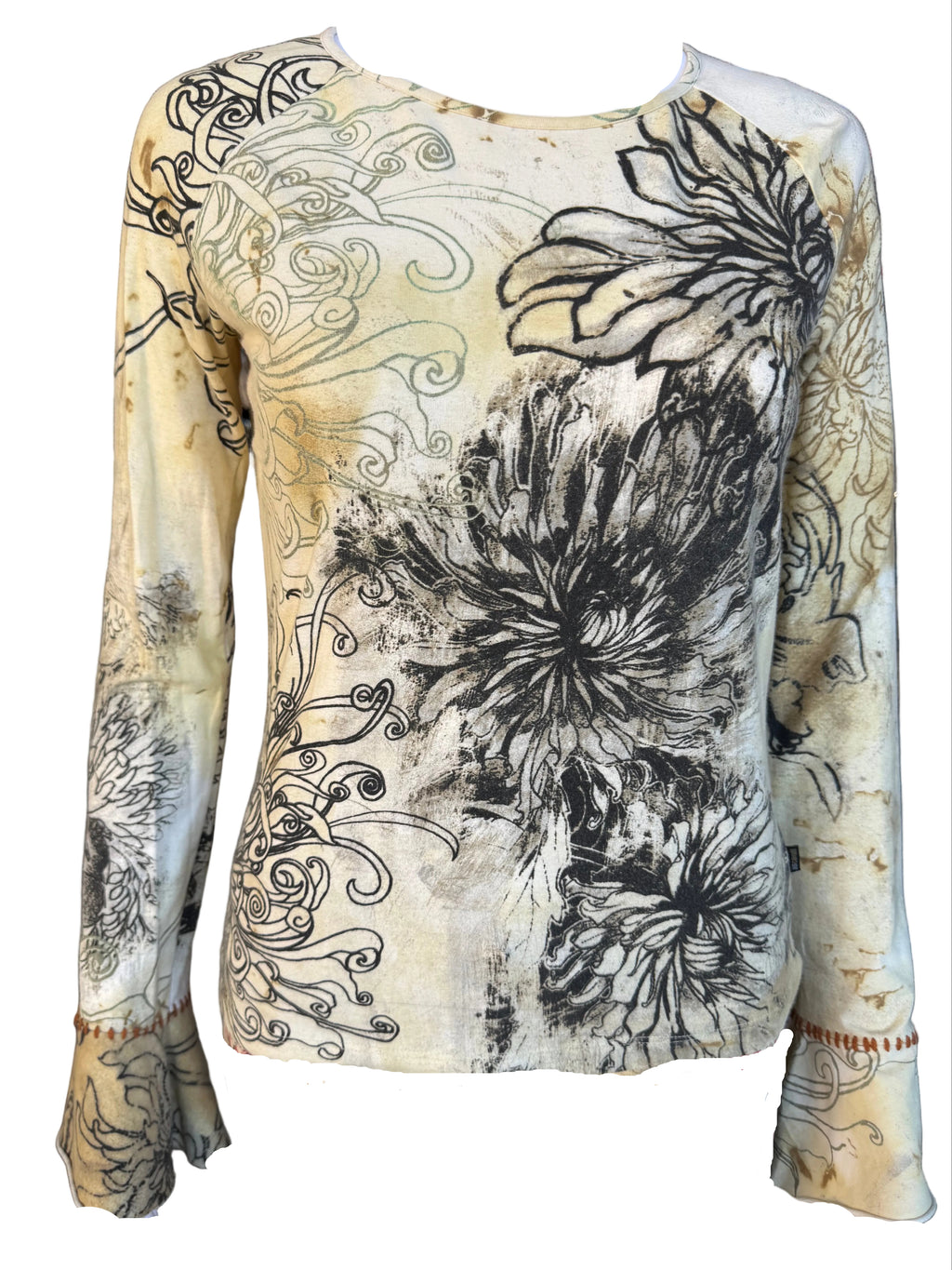 Top Roberto Cavalli fiori e bruciature 00s