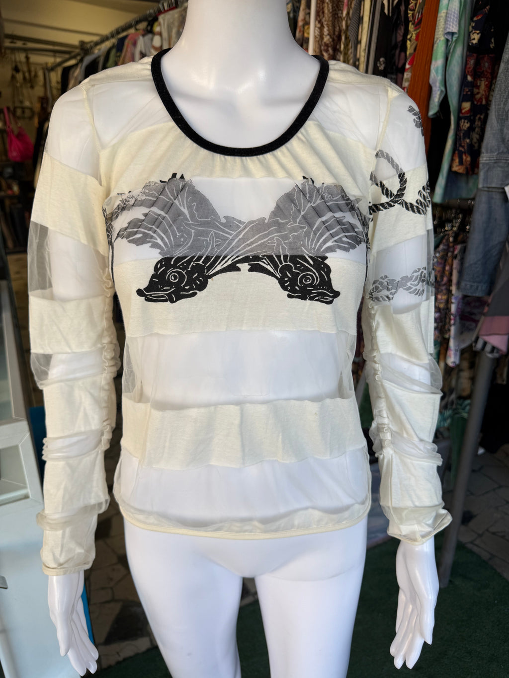 Top Gianfranco Ferrè drago su mesh 00s