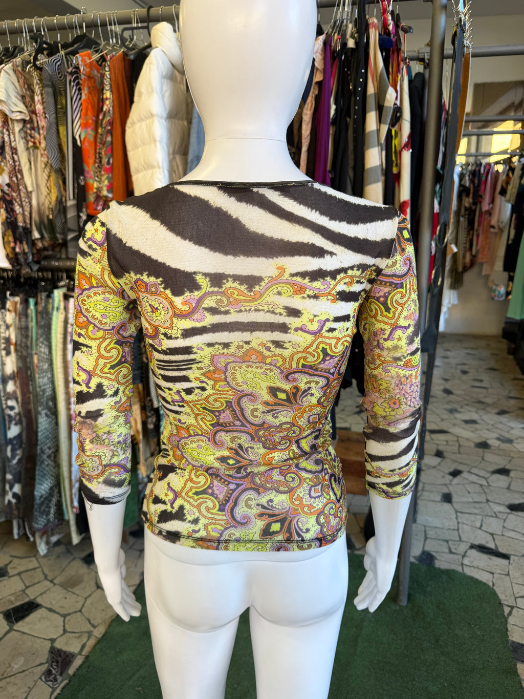 Top a manica lunga Roberto Cavalli patchwork animalier 00s