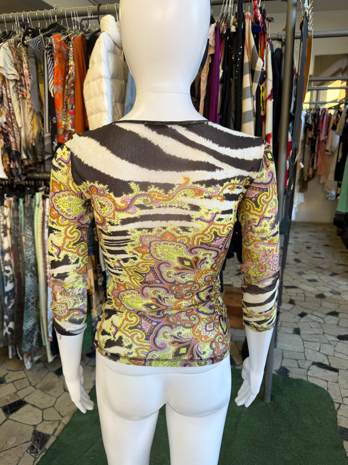 Top a manica lunga Roberto Cavalli patchwork animalier 00s