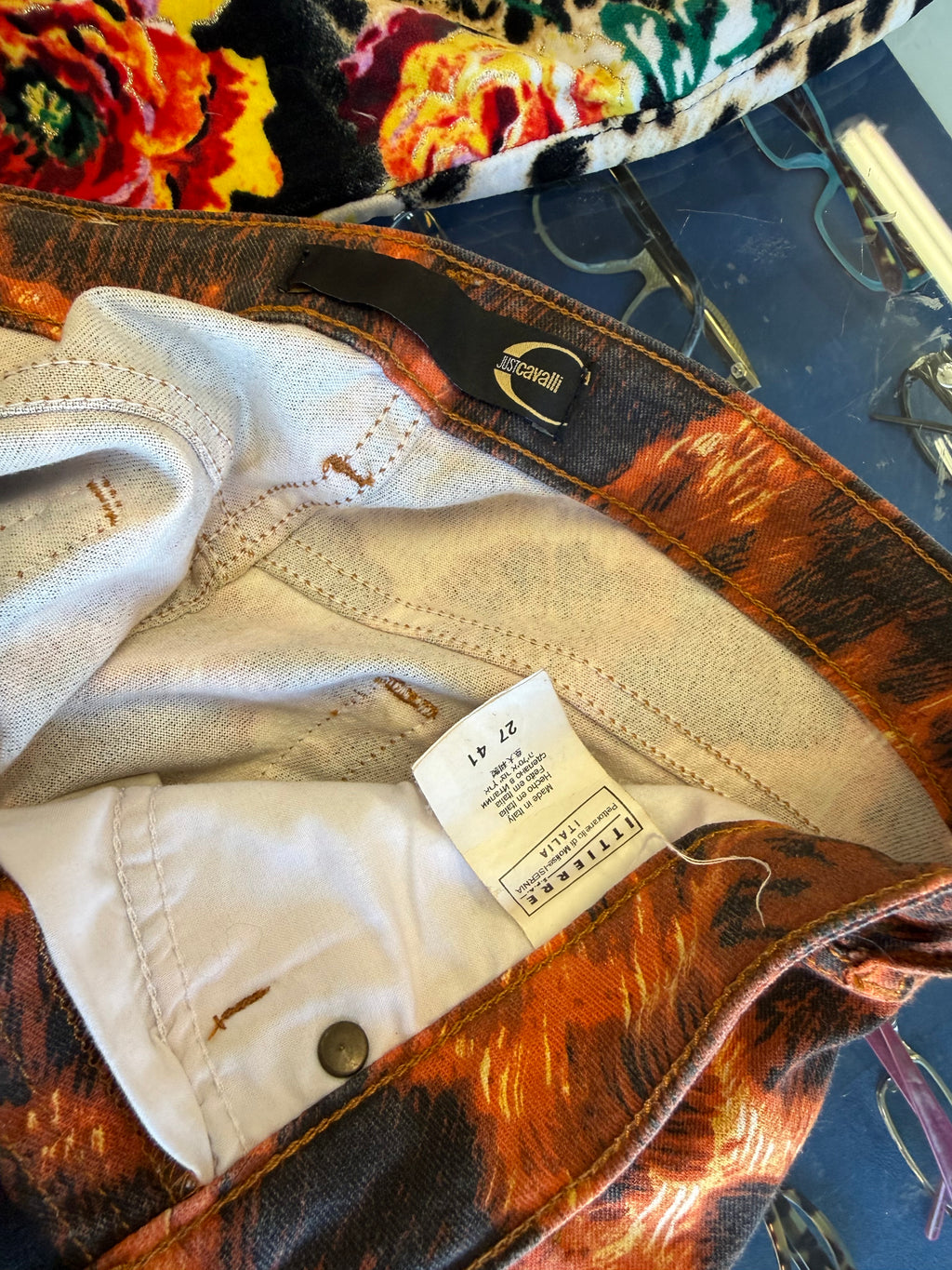Jeans Roberto Cavalli animalier/ lava infuocata 00s