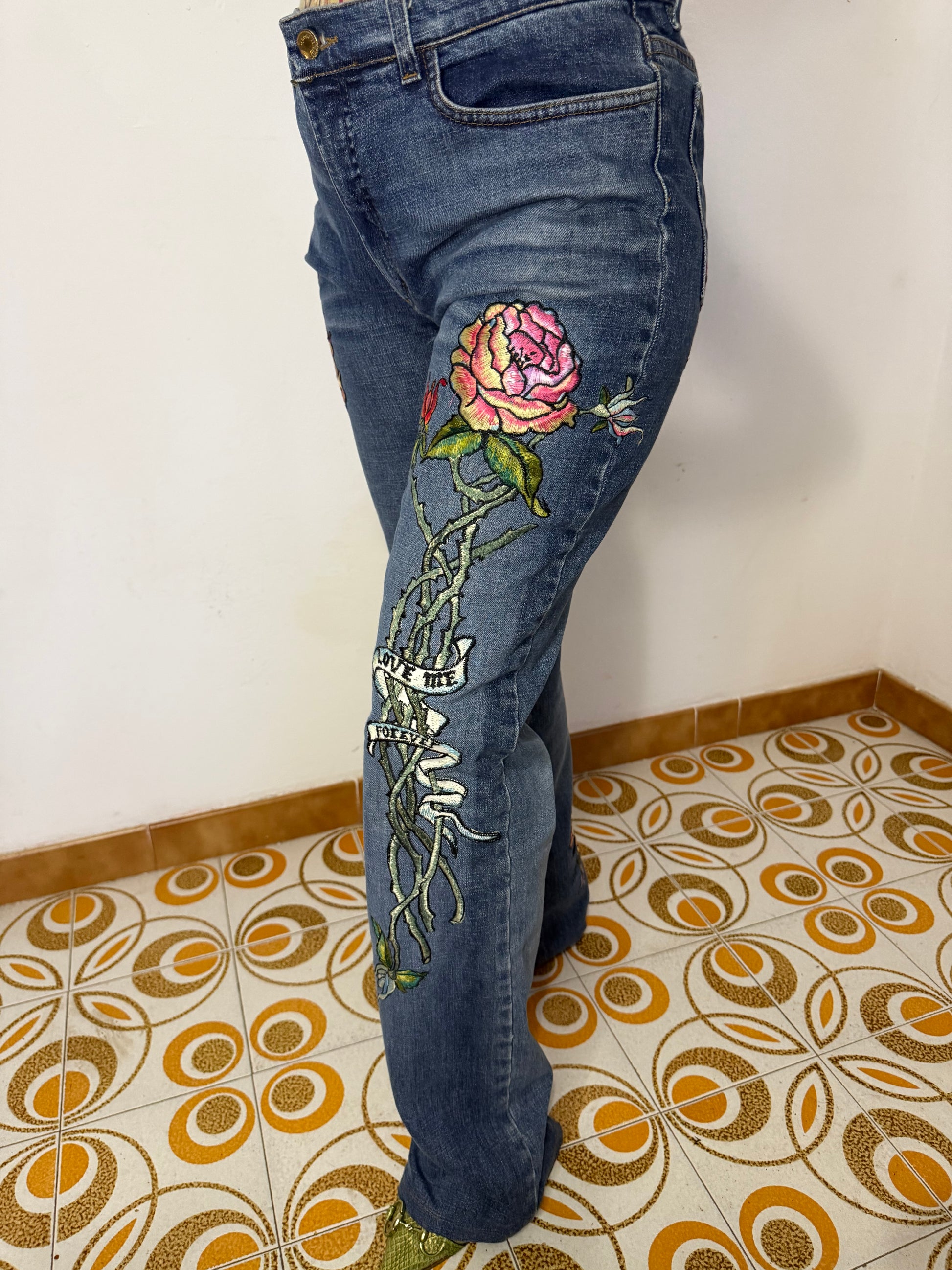 Jeans ricamati Tattoo Roberto Cavalli SS2003
