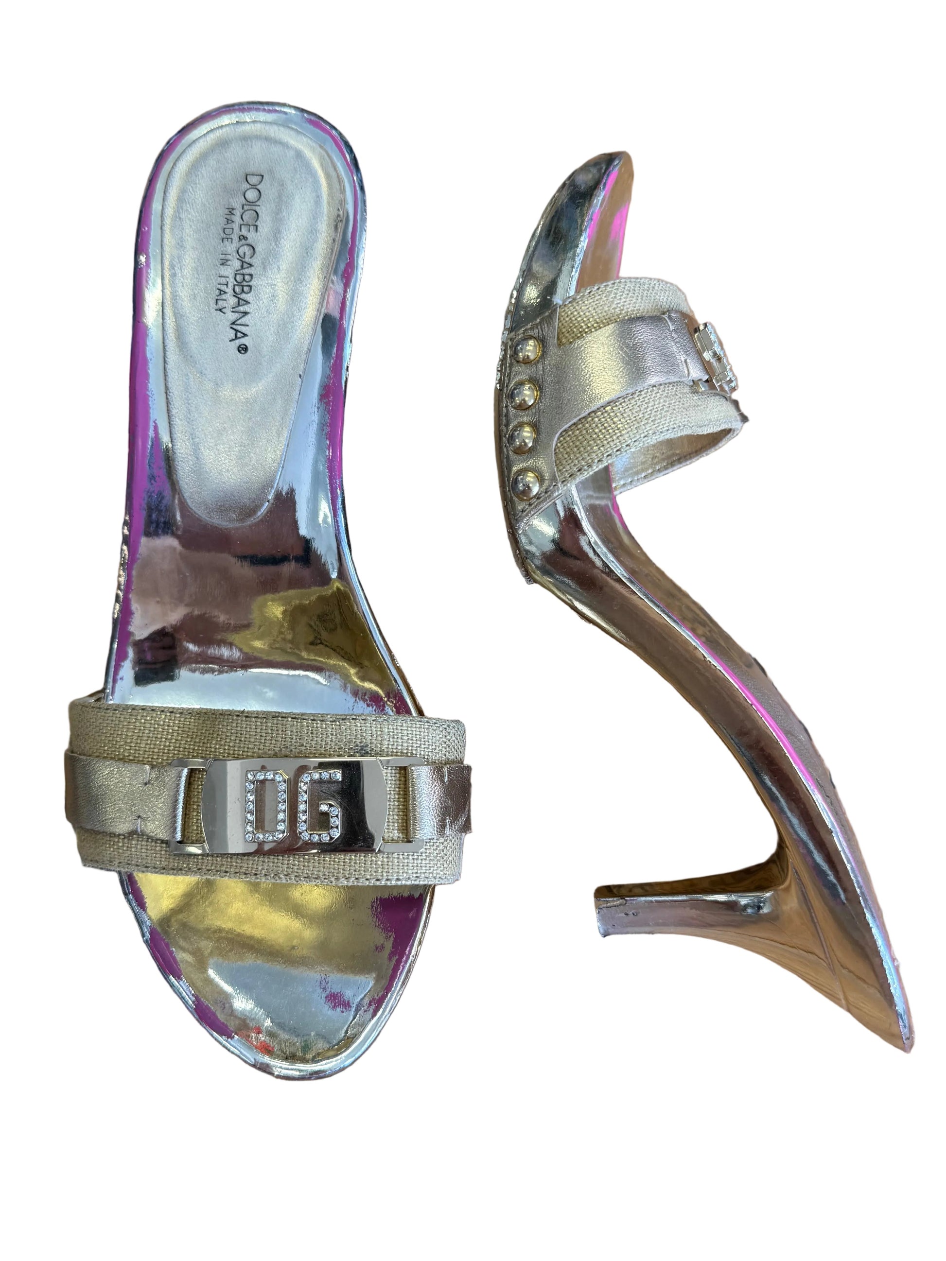 Sandali kitten heels Dolce & Gabbana oro 2000s