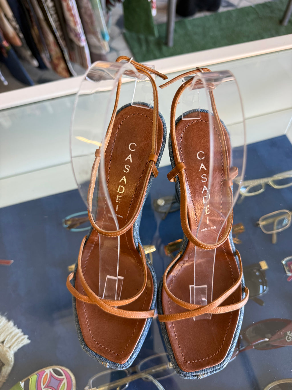 Sandali Casadei zeppa denim e pelle 00s