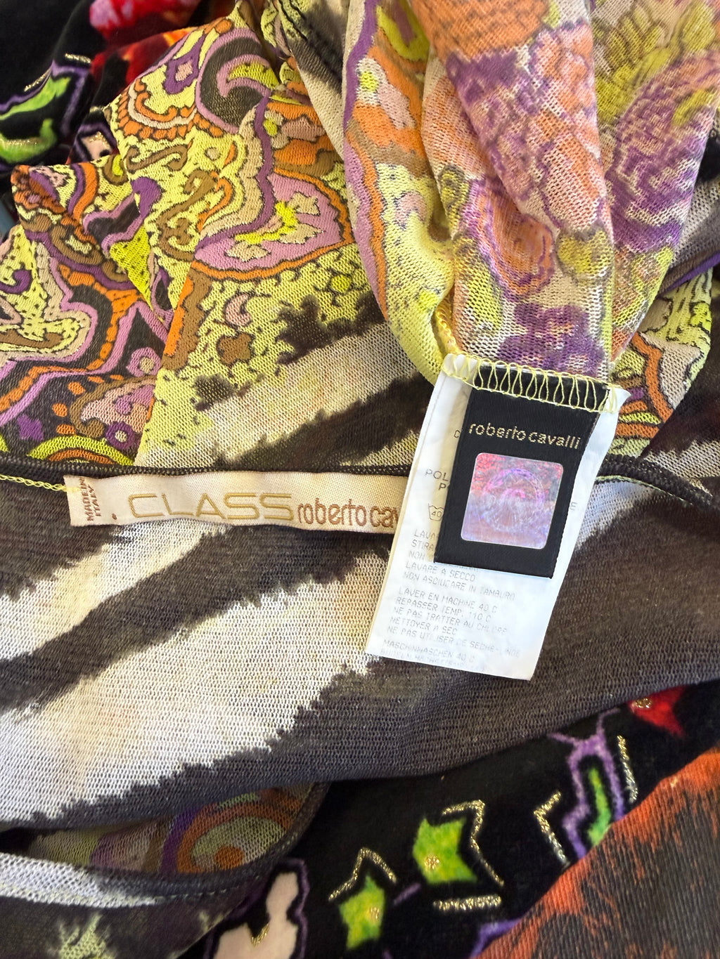 Top a manica lunga Roberto Cavalli patchwork animalier 00s