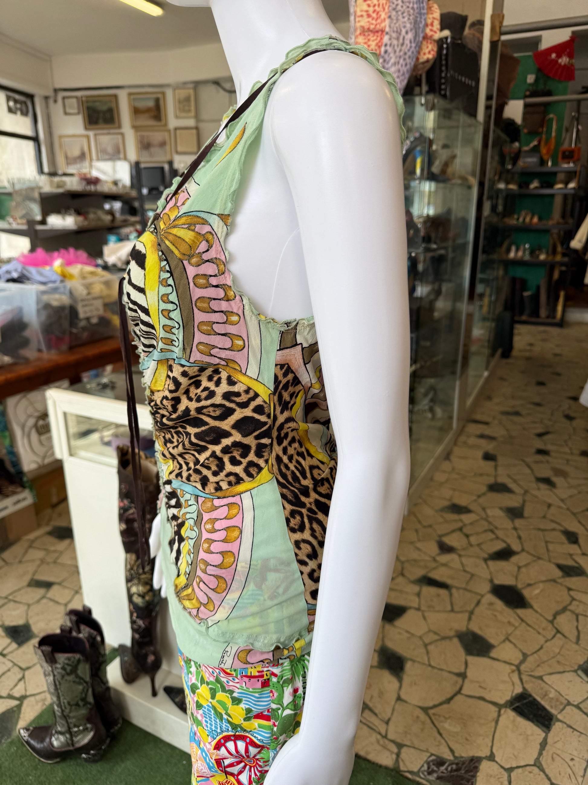 Top corsetto Roberto Cavalli SS2004 patchwork