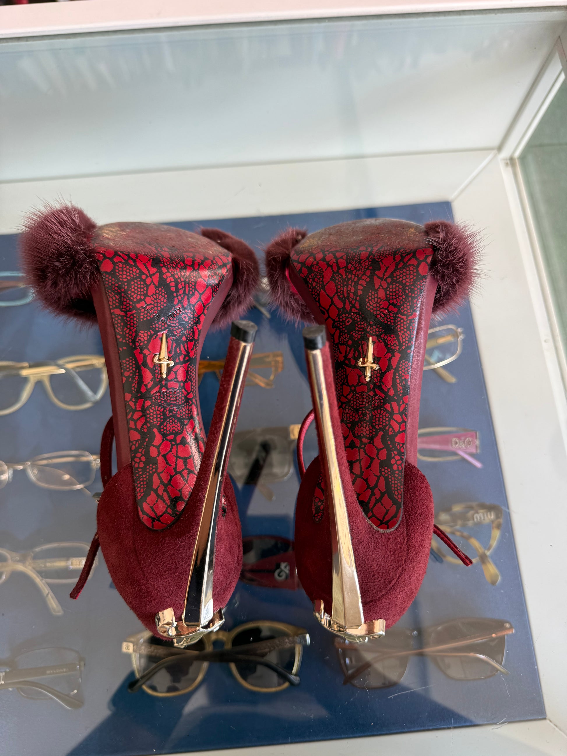 Sandali Cesare Paciotti Dagger Heels oro Bordeaux e visone 00s