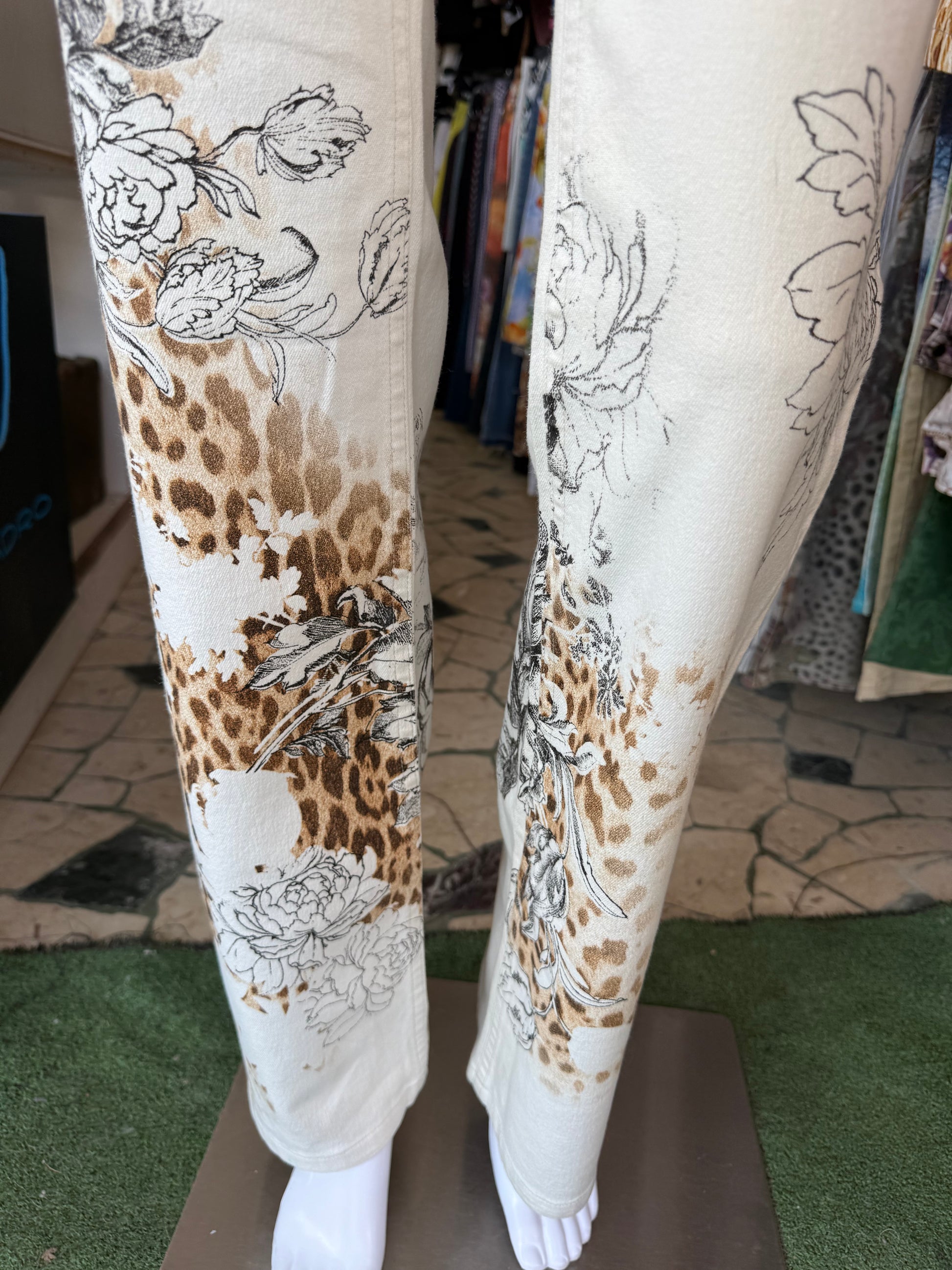 Jeans Roberto Cavalli SS2002 Leopardo e rose