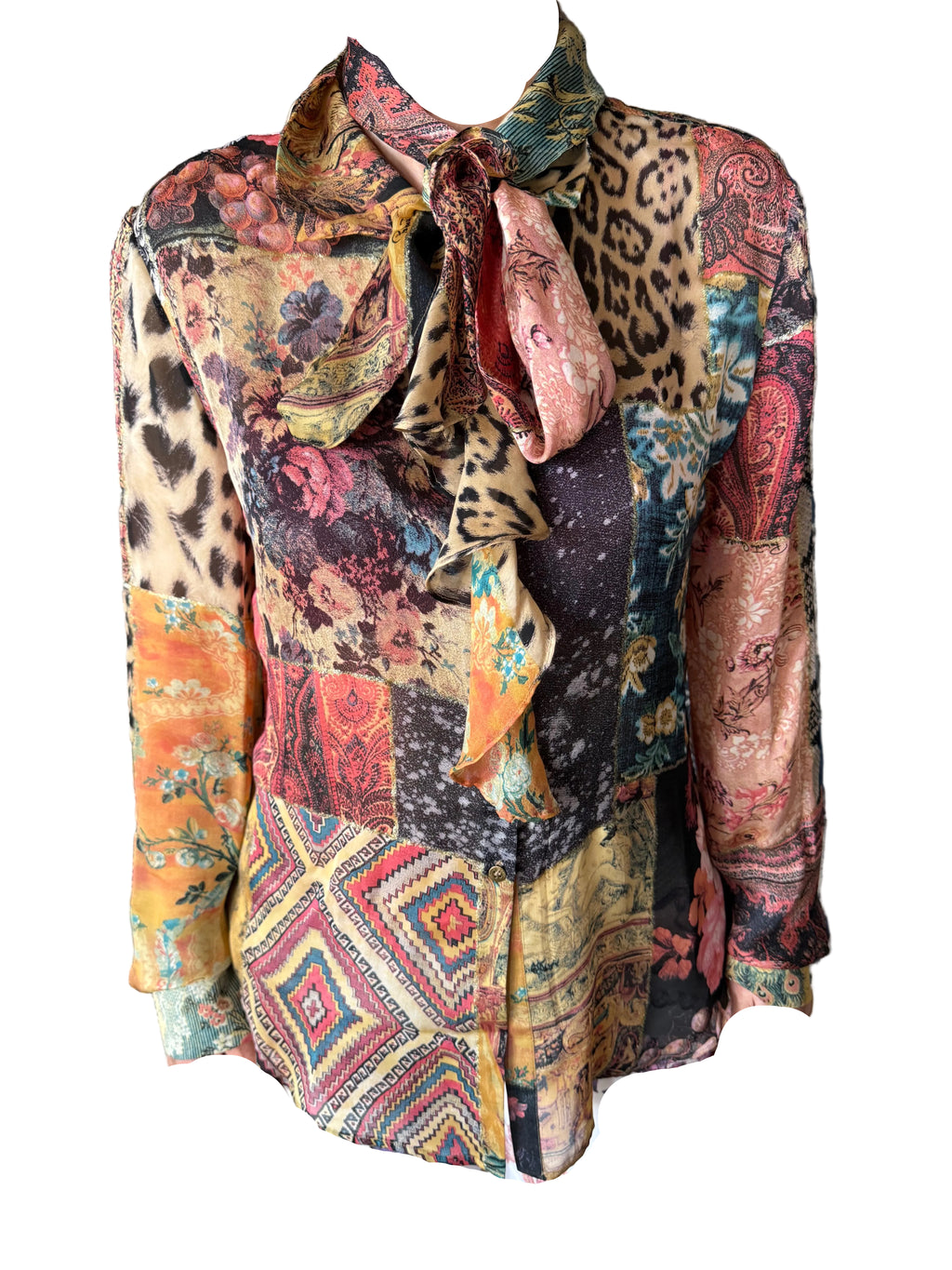 Camicia Roberto Cavalli SS2002 patchwork seta nuova