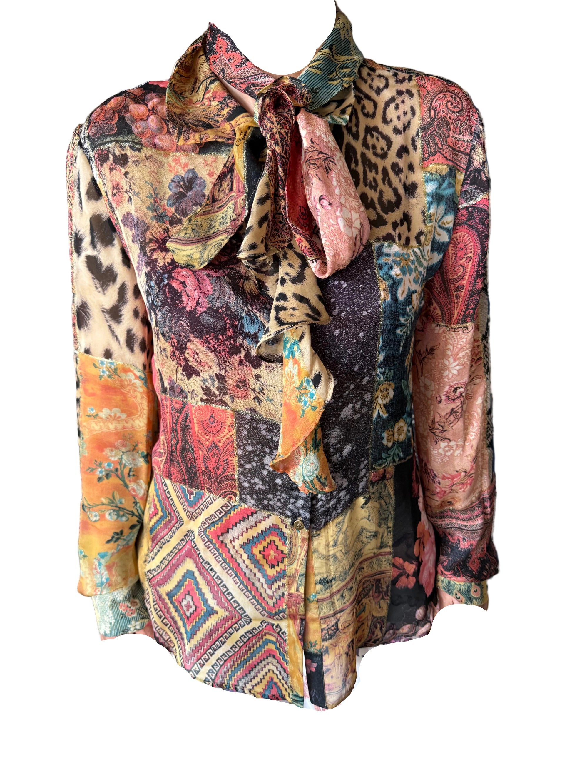 Camicia Roberto Cavalli SS2002 patchwork seta nuova