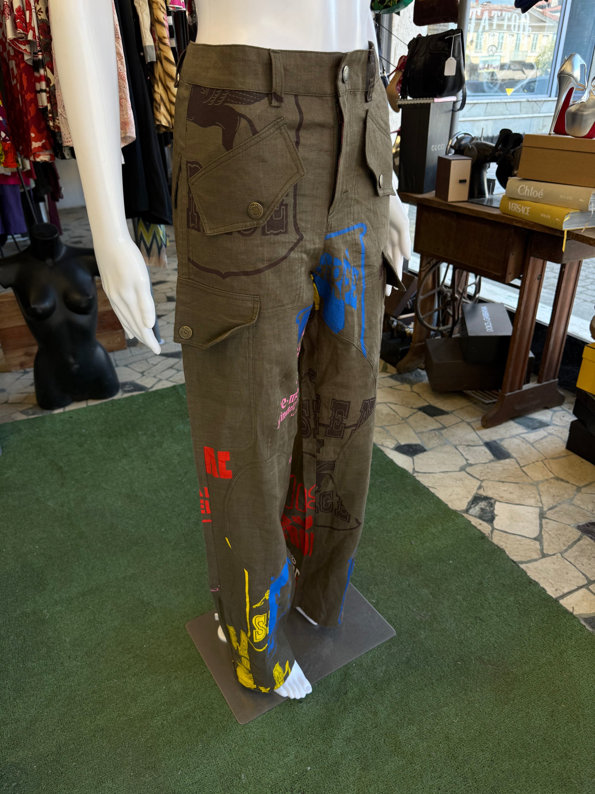 Pantalone Dolce & Gabbana cargo FW2004 lino stampato  nuovo