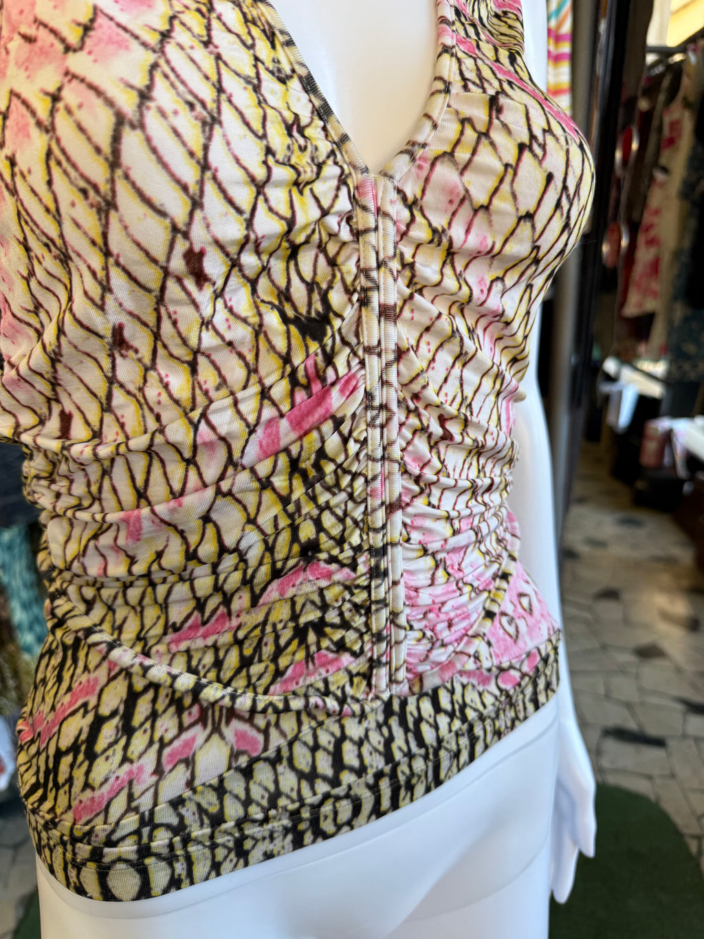Top Roberto Cavalli squame gialle 00s
