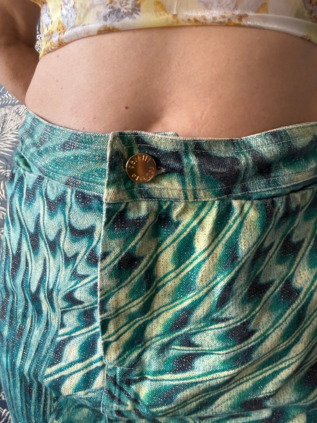 Gonna Roberto Cavalli SS2001 stampa psichedelica verde