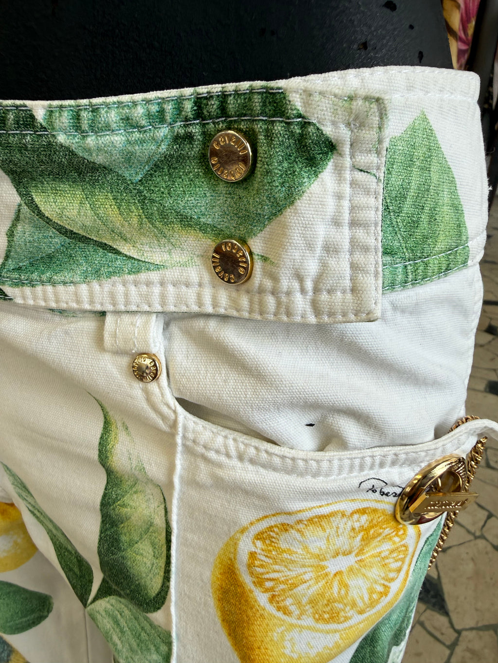 Pantaloni Roberto Cavalli SS2005 limoni e serpenti