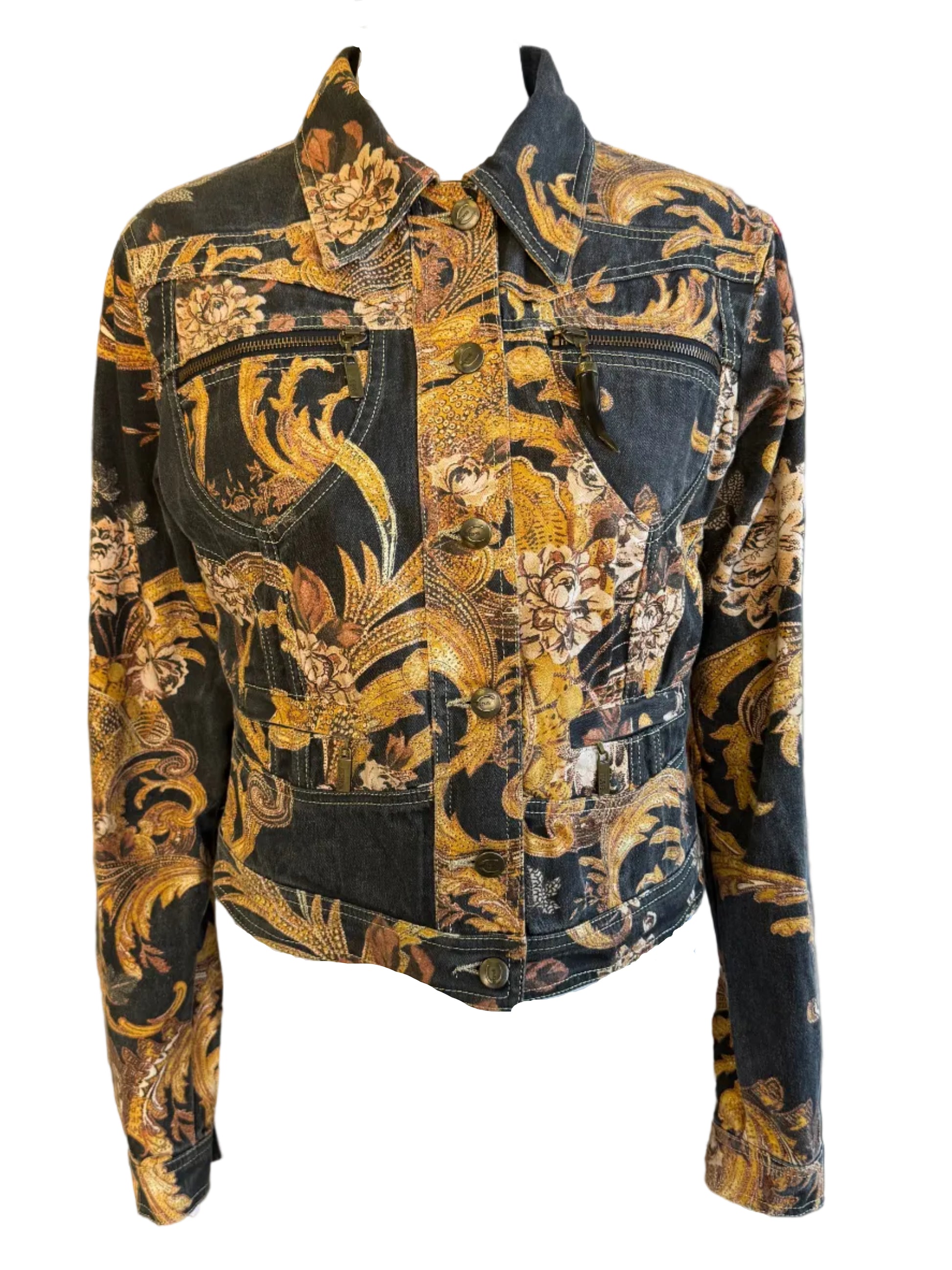 Giacca Roberto Cavalli barocco dorato 00s
