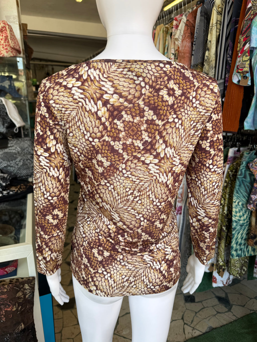 Top manica lunga pitone marrone Roberto Cavalli 00s