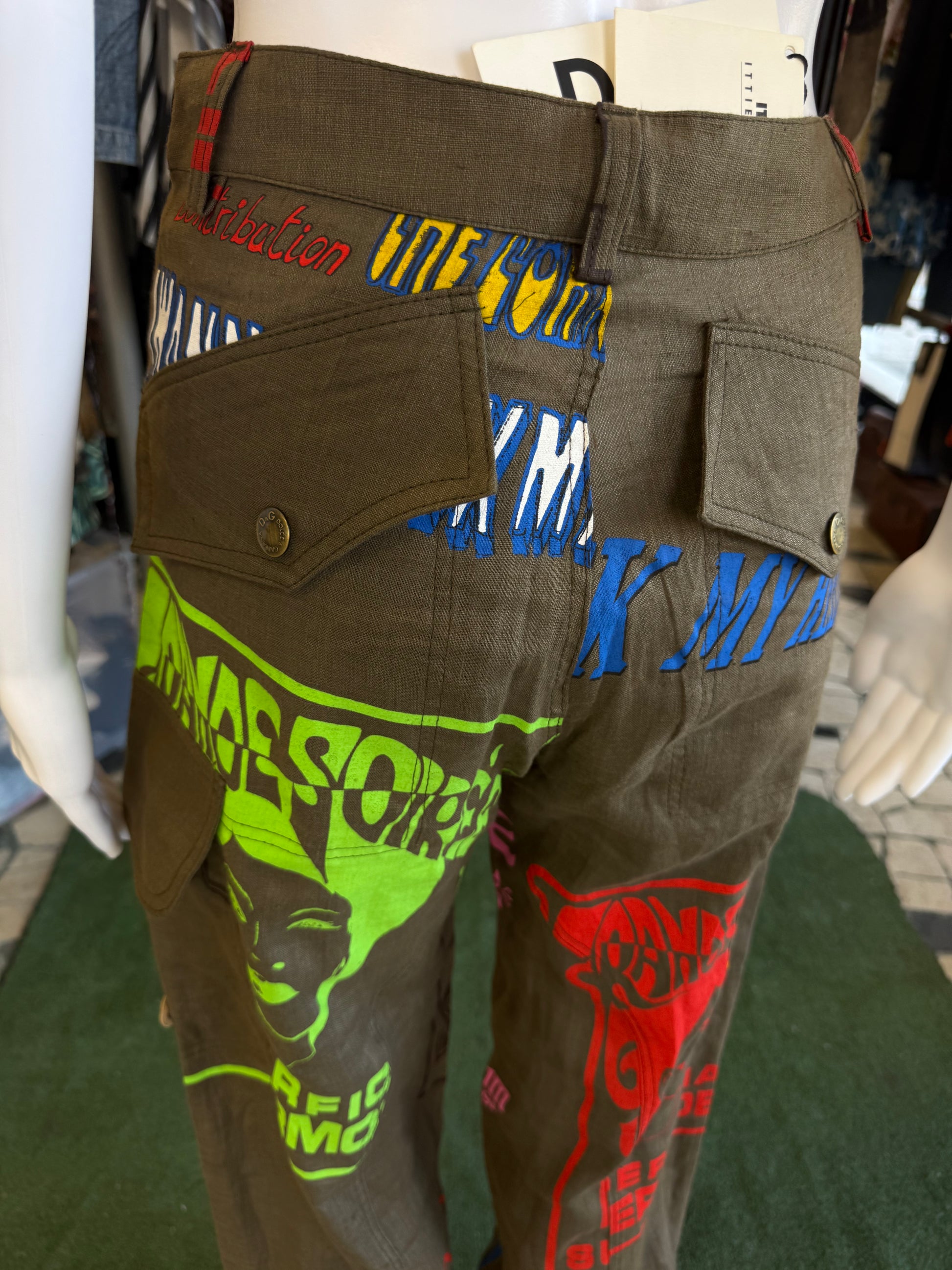 Pantalone Dolce & Gabbana cargo FW2004 lino stampato  nuovo